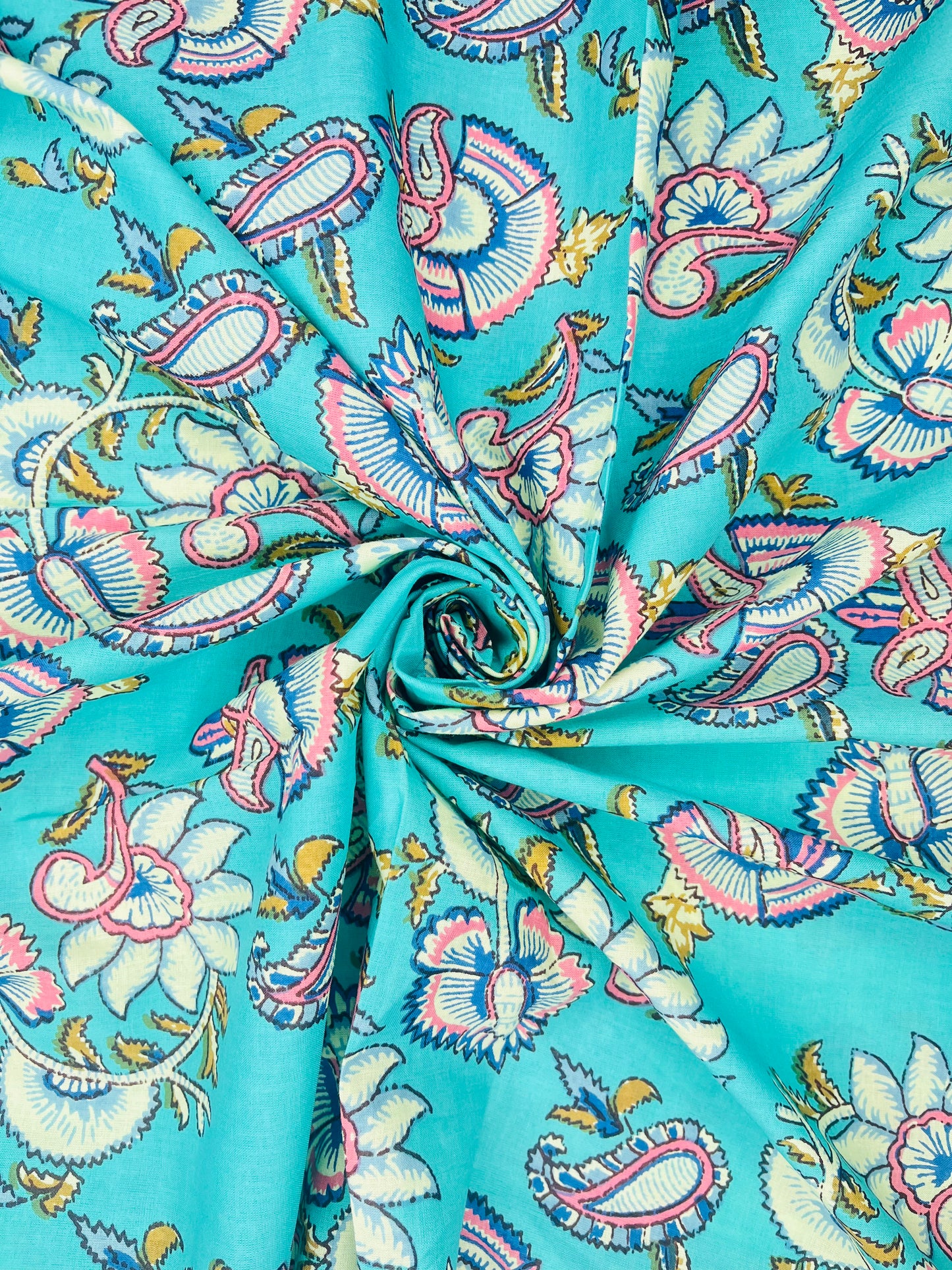 Multi Color Leave Print Pure Jaipuri Cotton Fabric (Width 42 Inches)