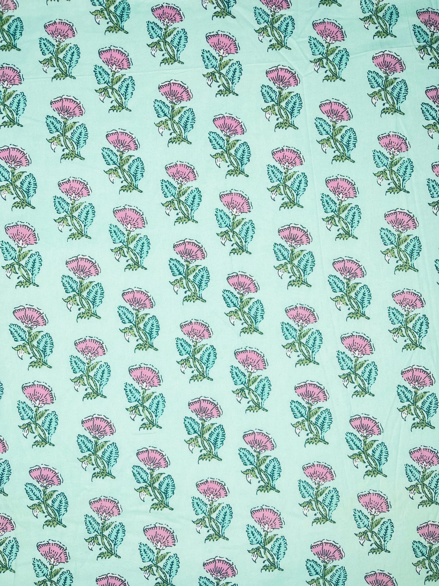 Ocean Color Flower Print Pure Jaipuri Cotton Fabric (Width 42 Inches)