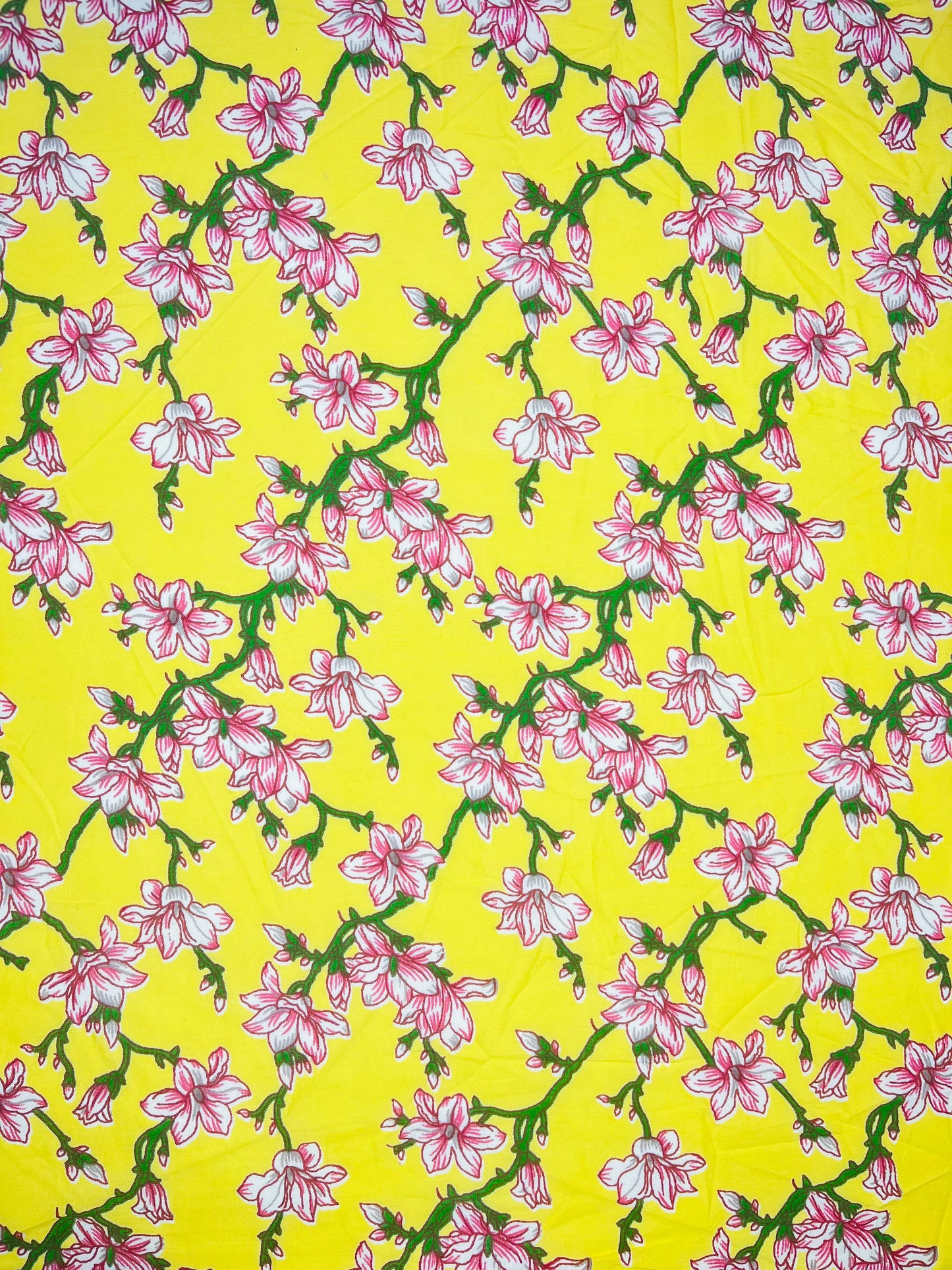 Yellow Color Printed Pure Jaipuri Cotton Fabric (Width 42 Inches)