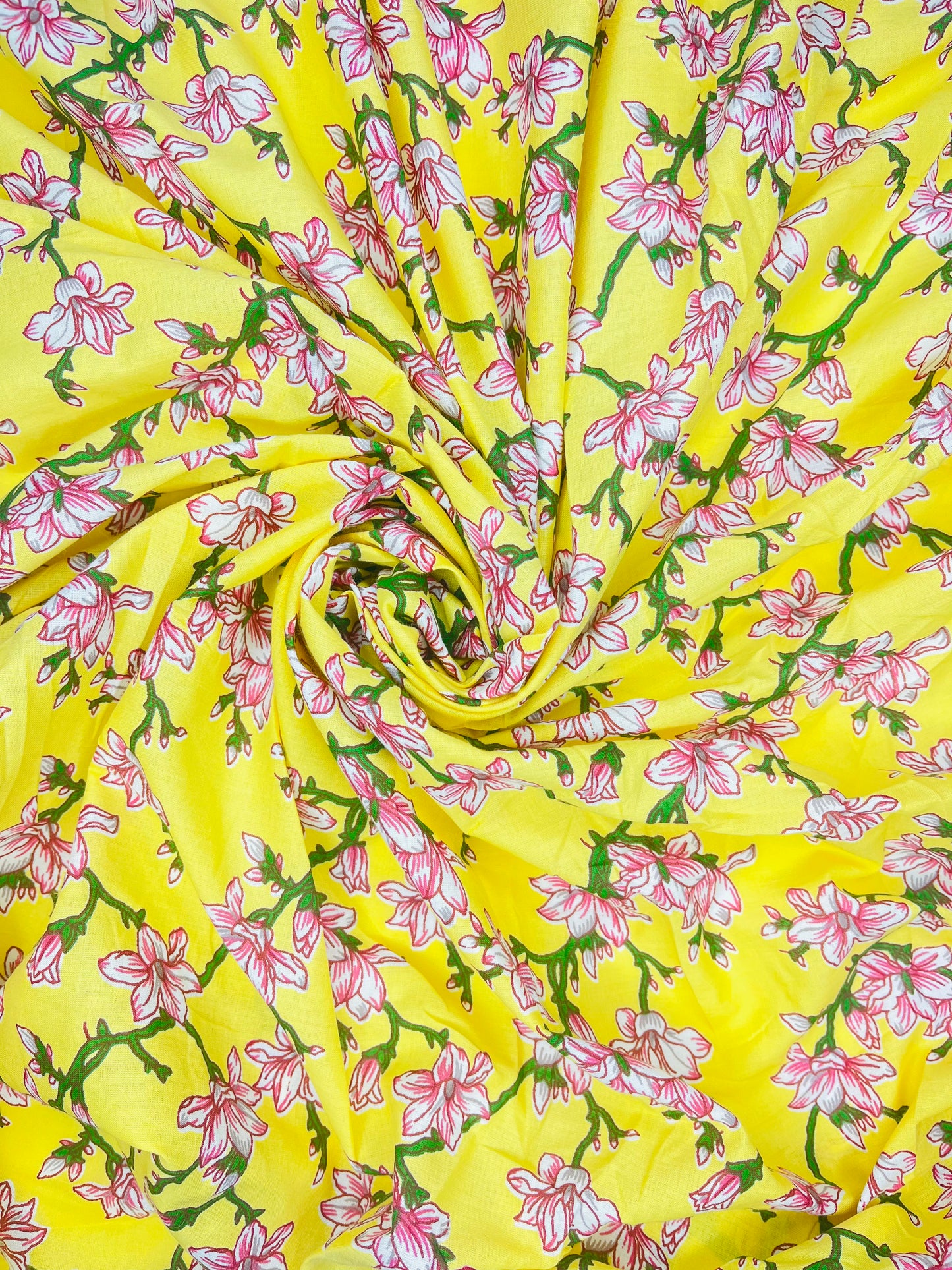 Yellow Color Printed Pure Jaipuri Cotton Fabric (Width 42 Inches)