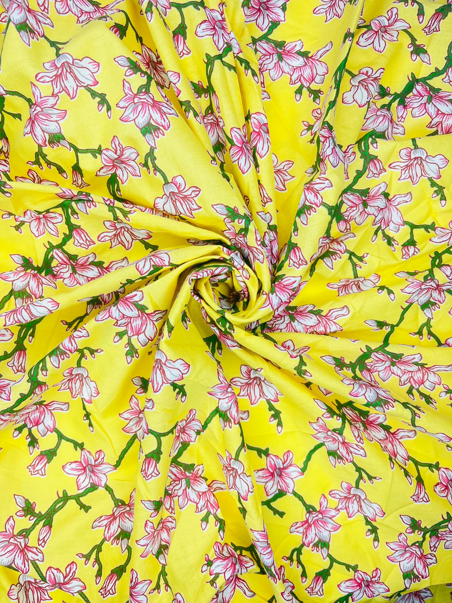 Yellow Color Printed Pure Jaipuri Cotton Fabric (Width 42 Inches)