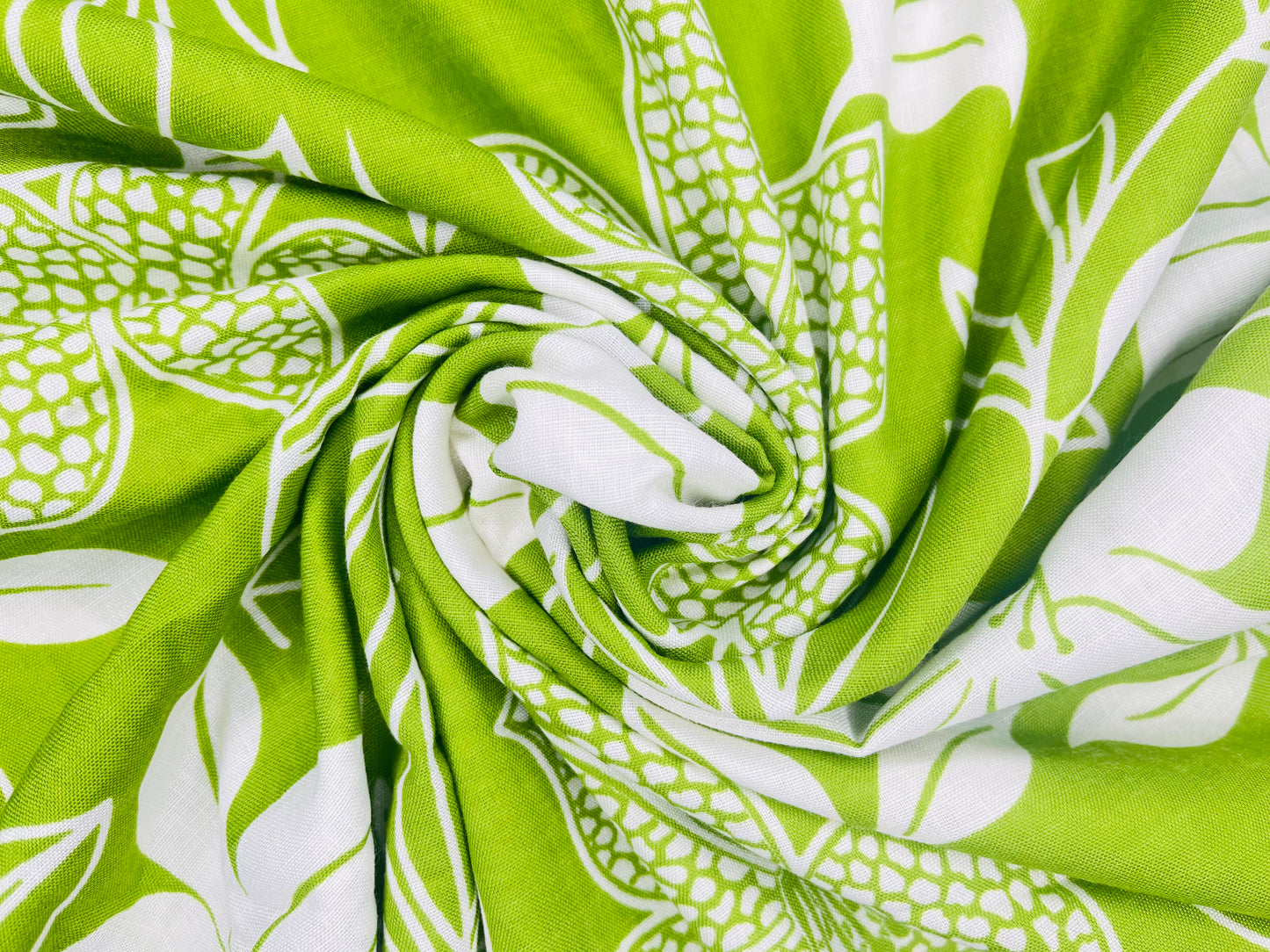 Floral Print Lime Color Cotton Hand Loom Fabric (Width 58 Inches)