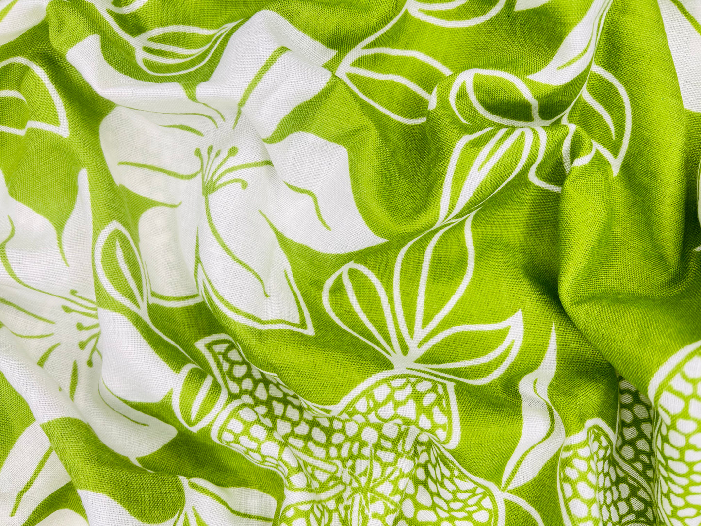 Floral Print Lime Color Cotton Hand Loom Fabric (Width 58 Inches)