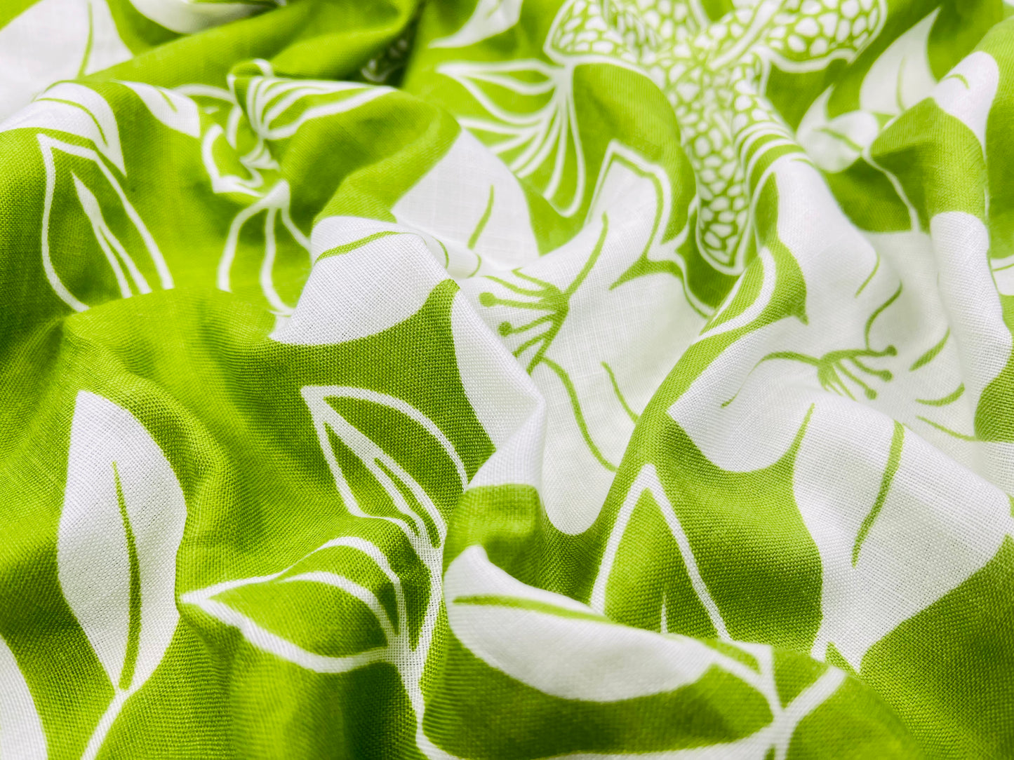 Floral Print Lime Color Cotton Hand Loom Fabric (Width 58 Inches)