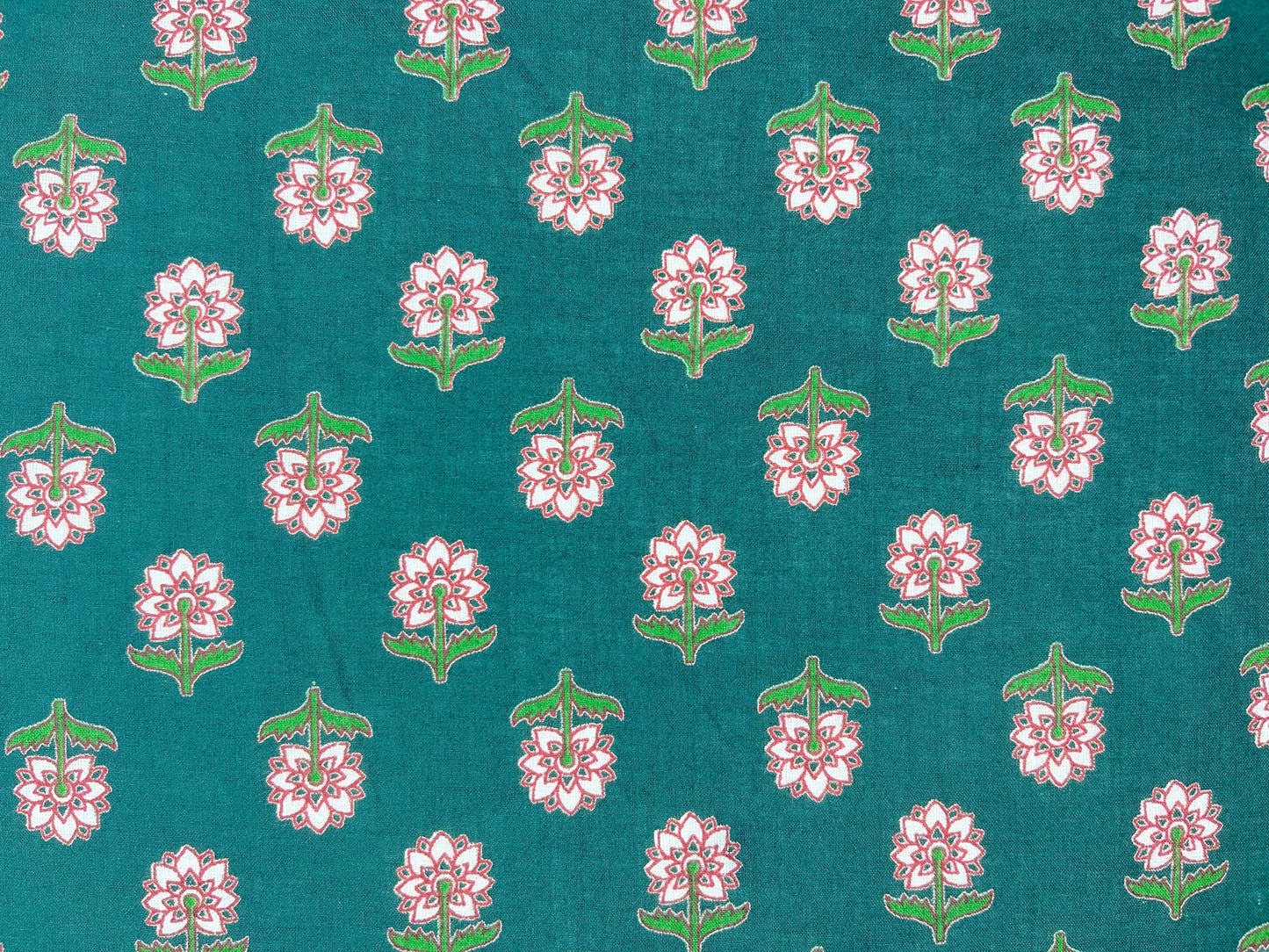 Turquoise Color Printed Pure Jaipuri Cotton Fabric (Width 42 Inches)