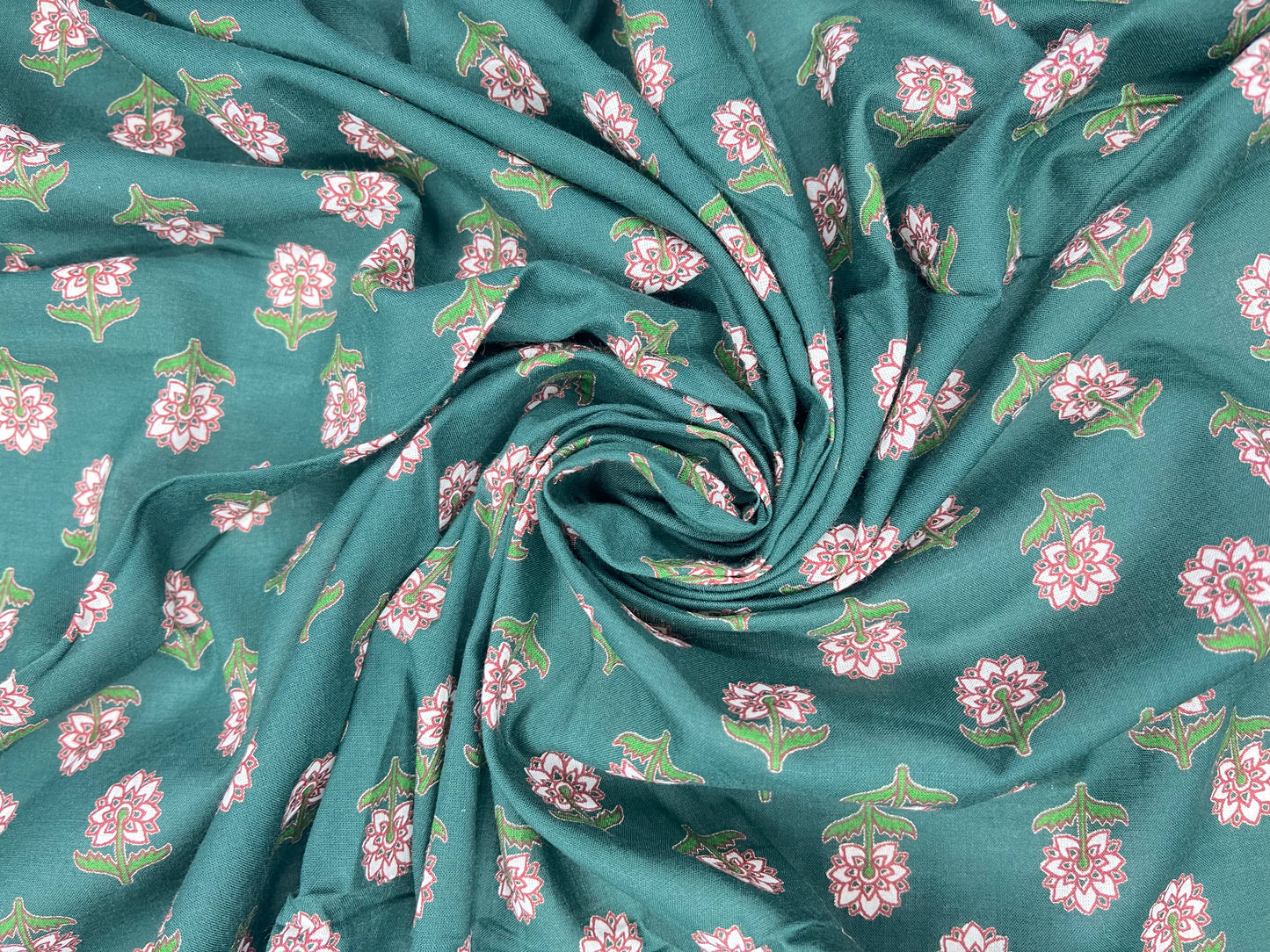 Turquoise Color Printed Pure Jaipuri Cotton Fabric (Width 42 Inches)