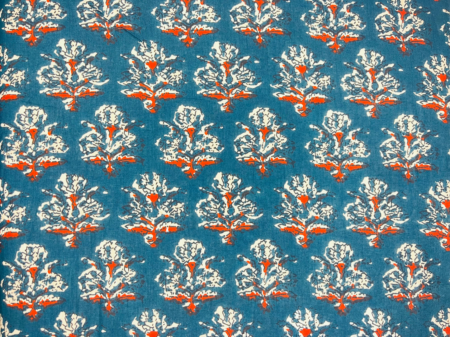 Teal Color Hand Block Print Pure Cotton Fabric (Width 42 Inches)