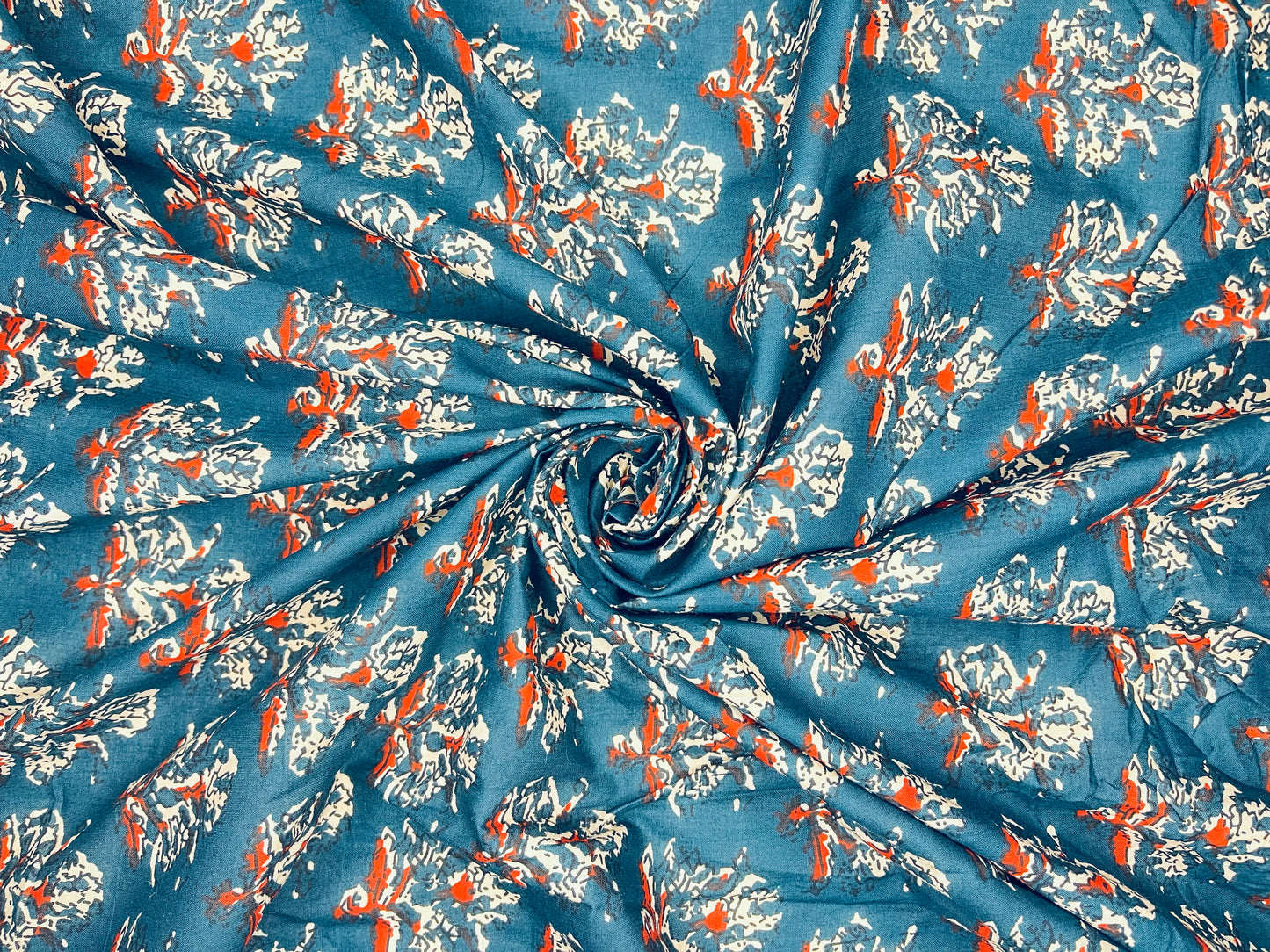Teal Color Hand Block Print Pure Cotton Fabric (Width 42 Inches)