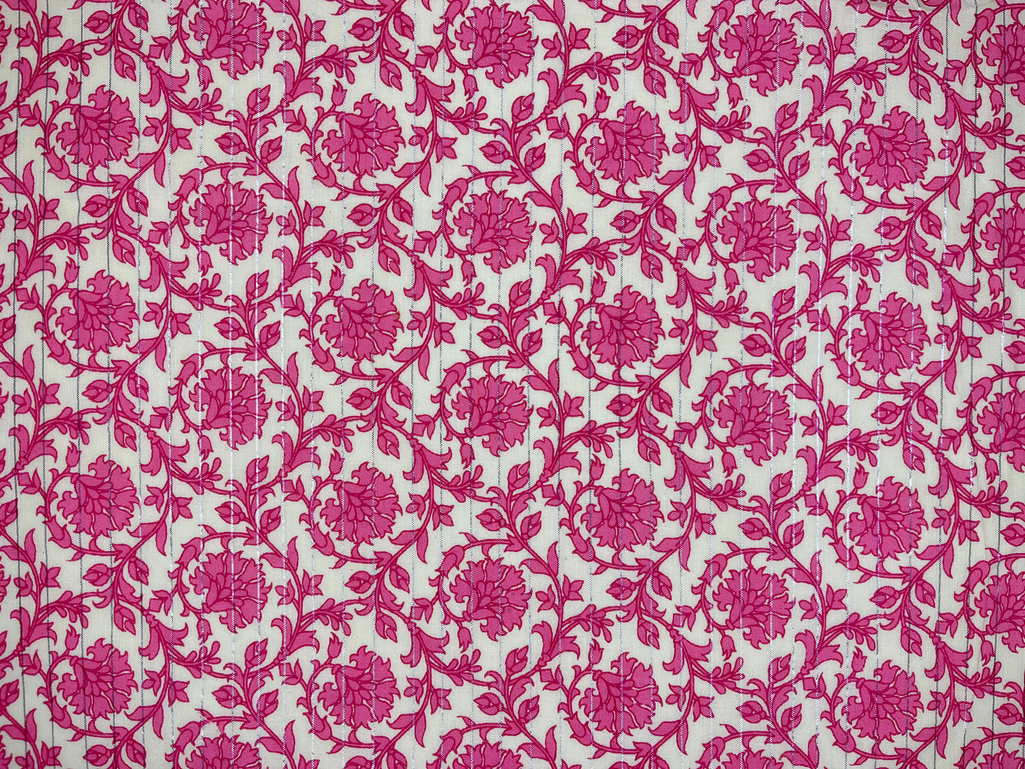 Pink Flower with Beige Color Print Pure Cotton Fabric (Width 42 Inches)