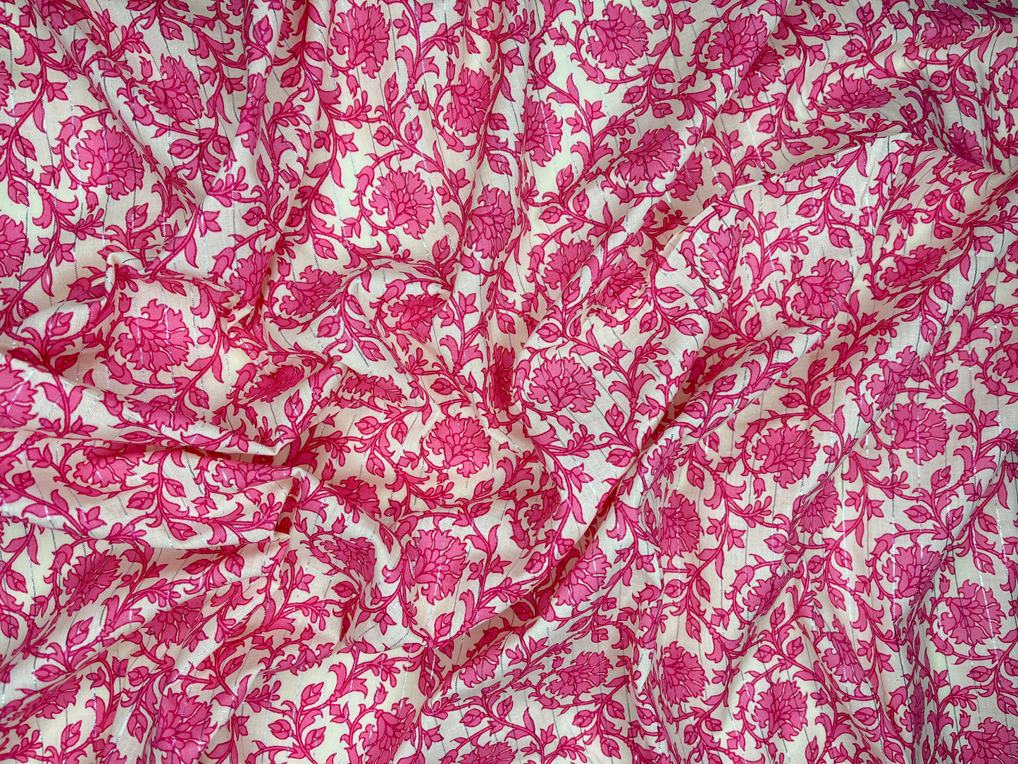 Pink Flower with Beige Color Print Pure Cotton Fabric (Width 42 Inches)
