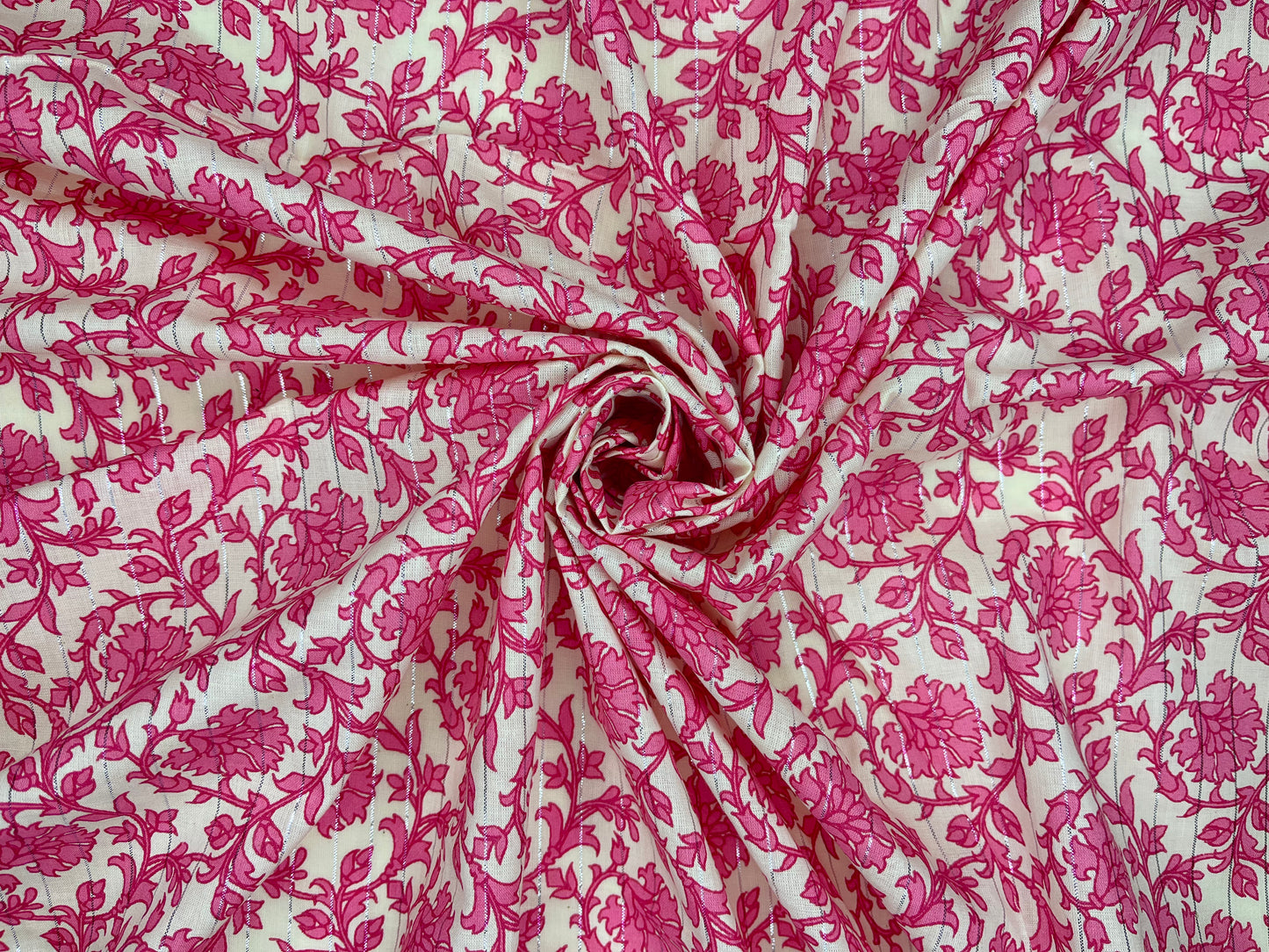 Pink Flower with Beige Color Print Pure Cotton Fabric (Width 42 Inches)