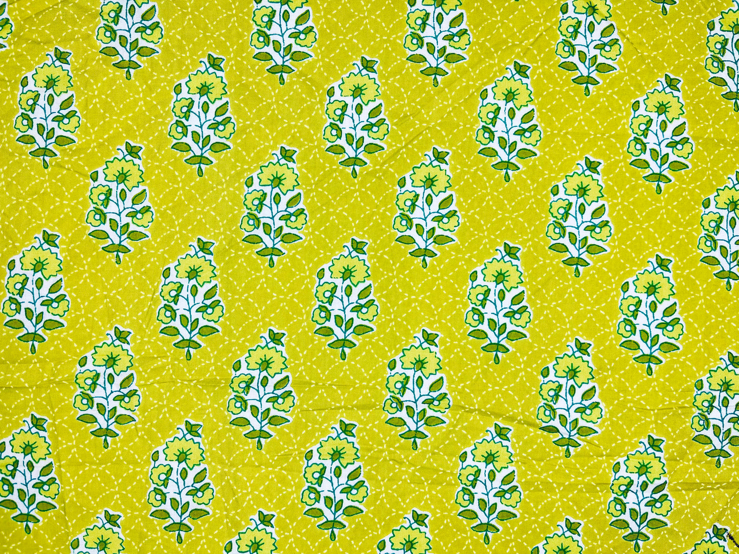 Light Green Color Floral Print Pure Cotton Fabric (Width 42 Inches)