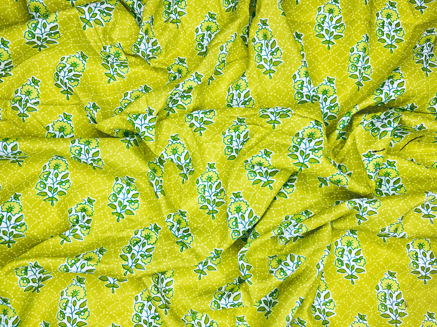 Light Green Color Floral Print Pure Cotton Fabric (Width 42 Inches)