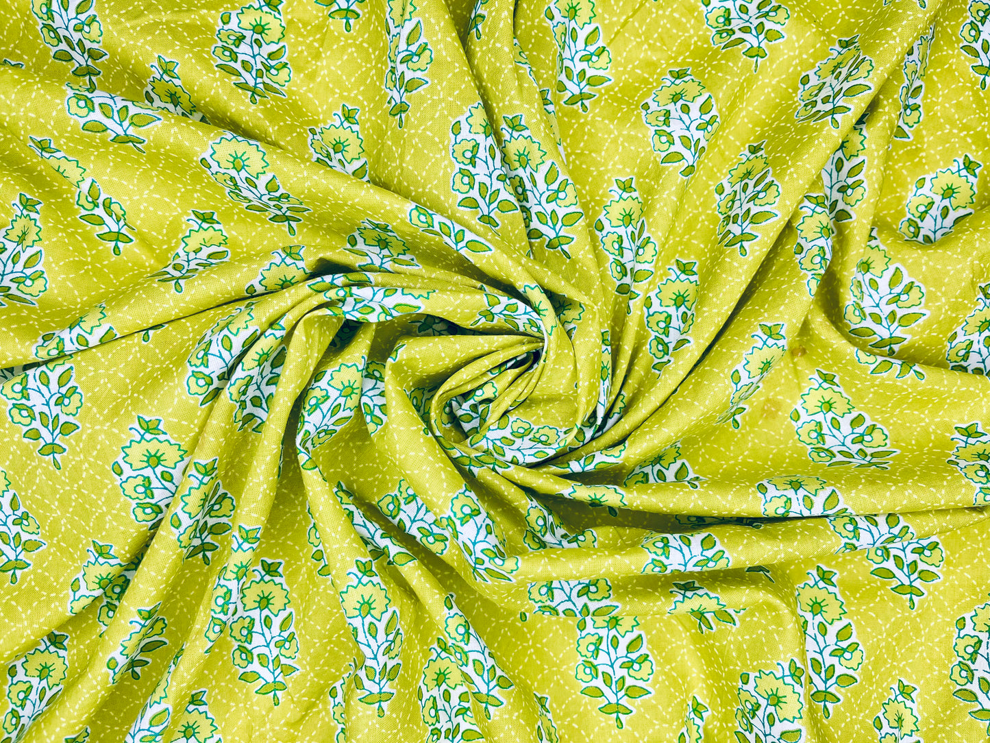Light Green Color Floral Print Pure Cotton Fabric (Width 42 Inches)