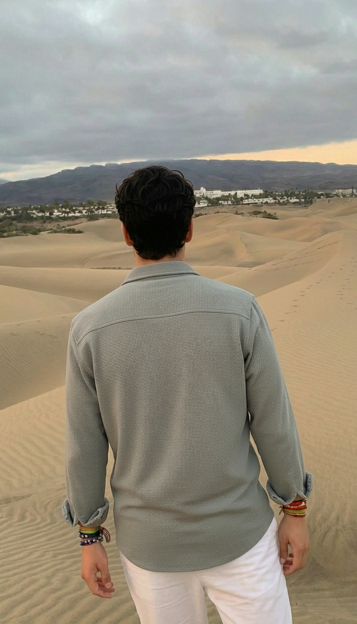 Grey Color Double Side Patch Pocket Knitted Fabric Shirt