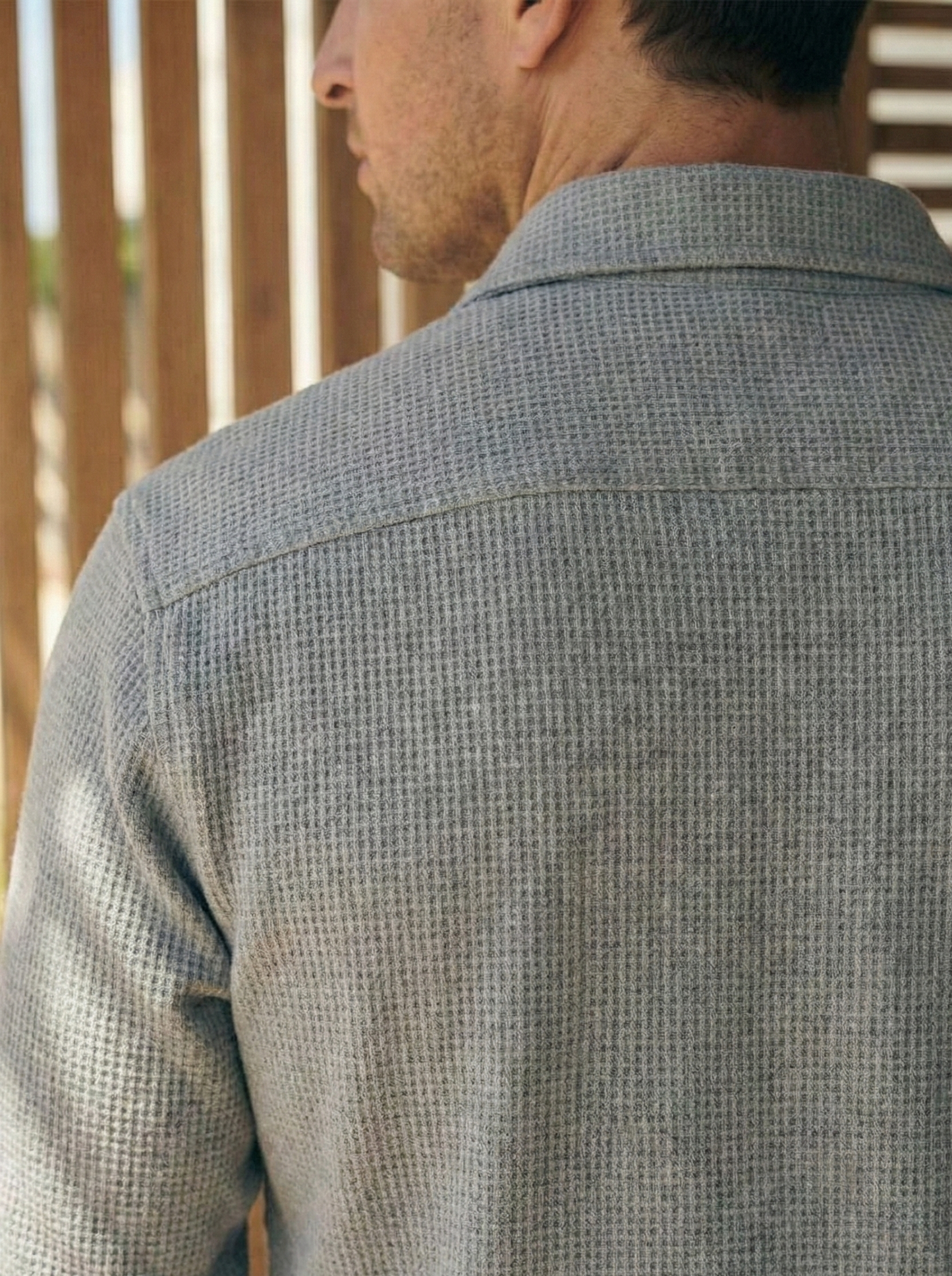 Grey Color Double Side Patch Pocket Knitted Fabric Shirt