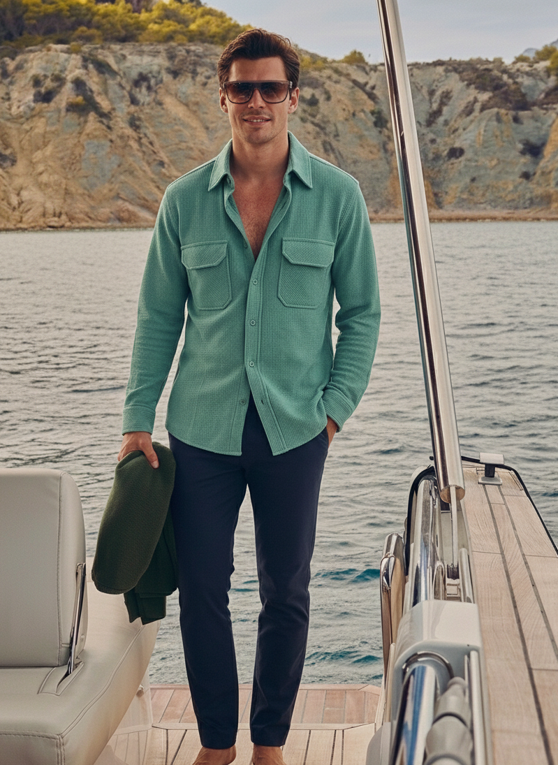 Sea Green Color Jacquard Shirt