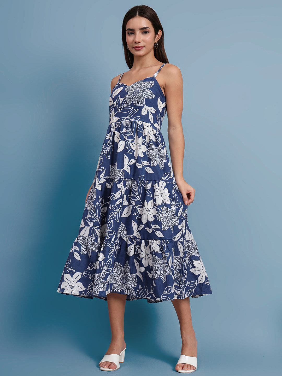 Shoulder Straps Floral Print Dress