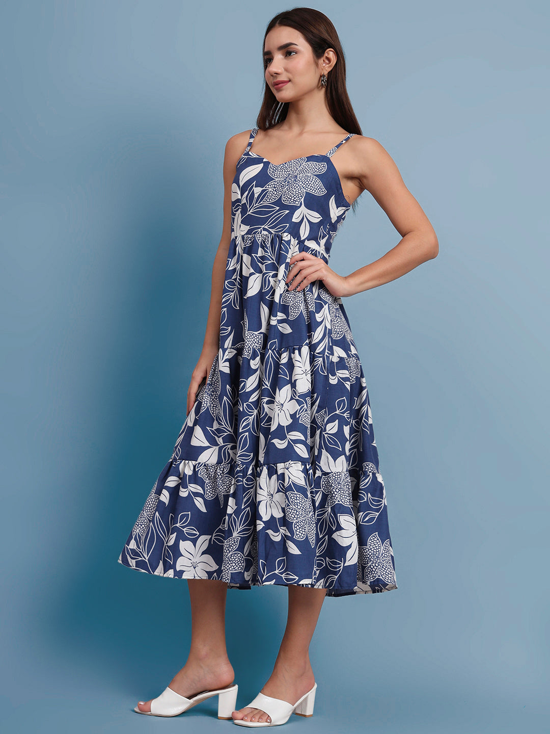 Shoulder Straps Floral Print Dress