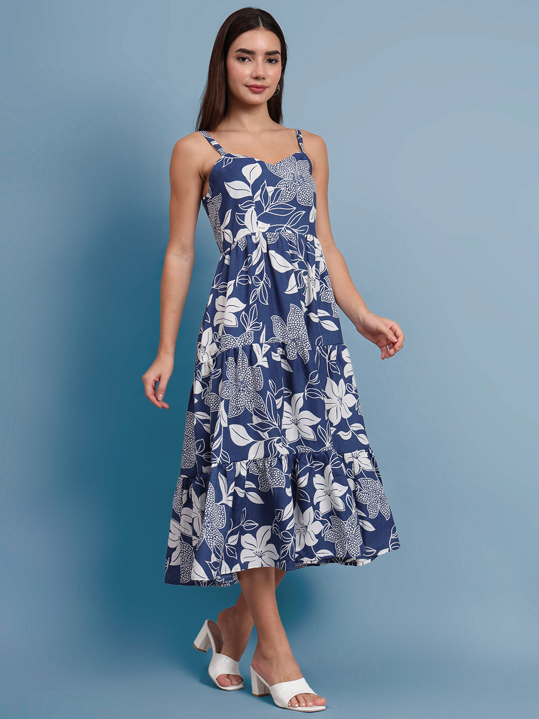Shoulder Straps Floral Print Dress