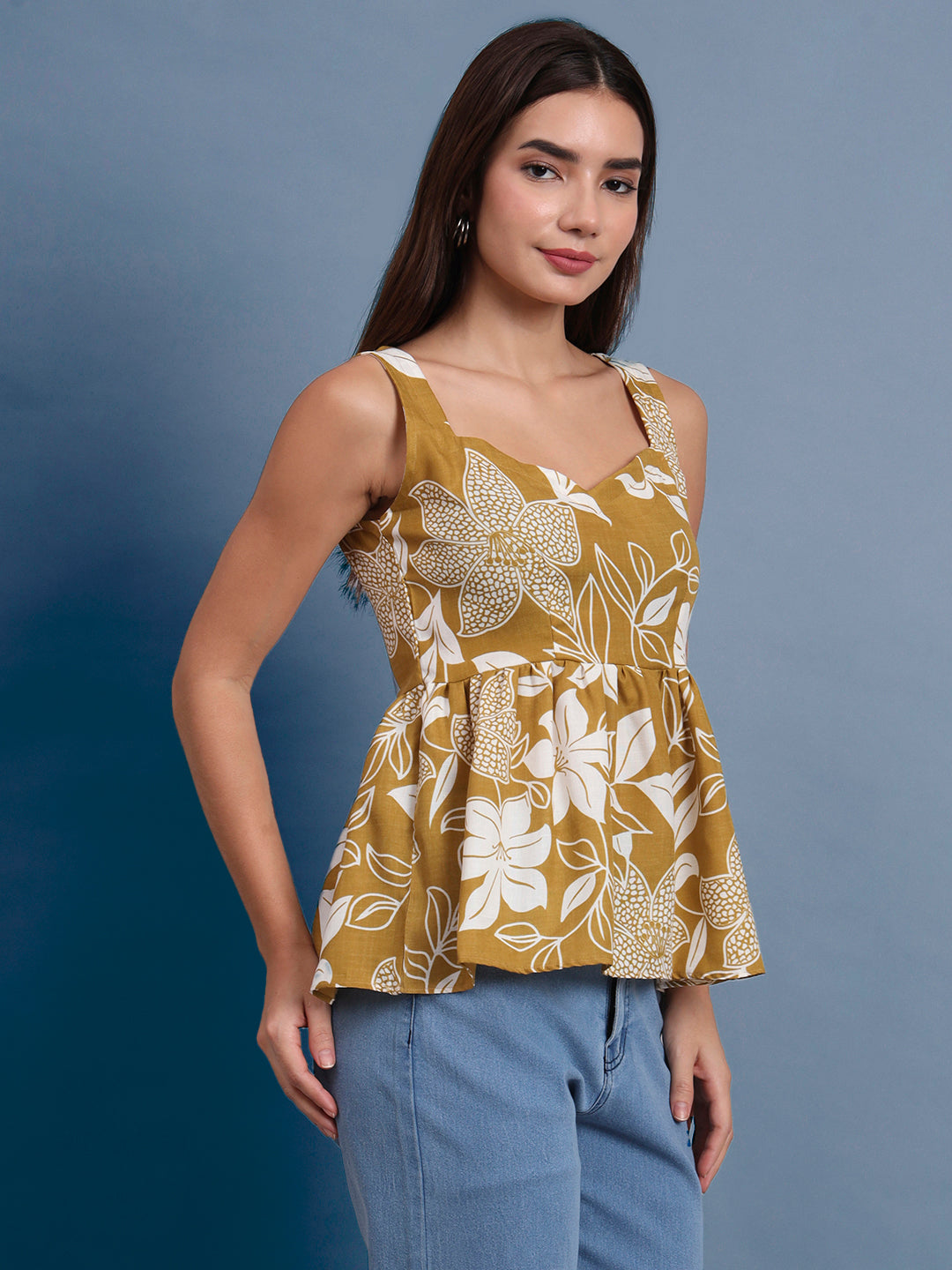 Floral Print Waist Top and Tunics