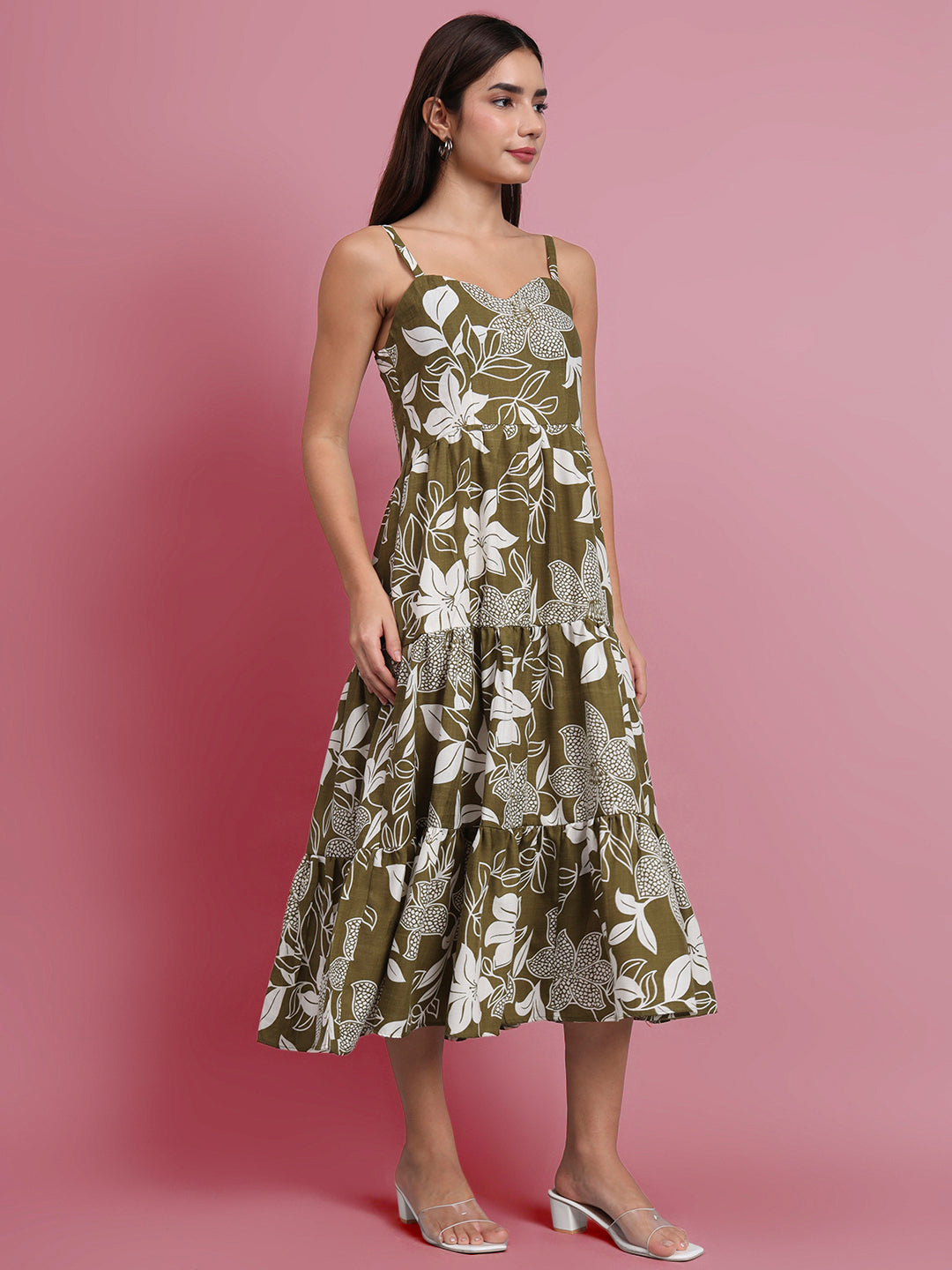 Shoulder Straps Floral Print Dress