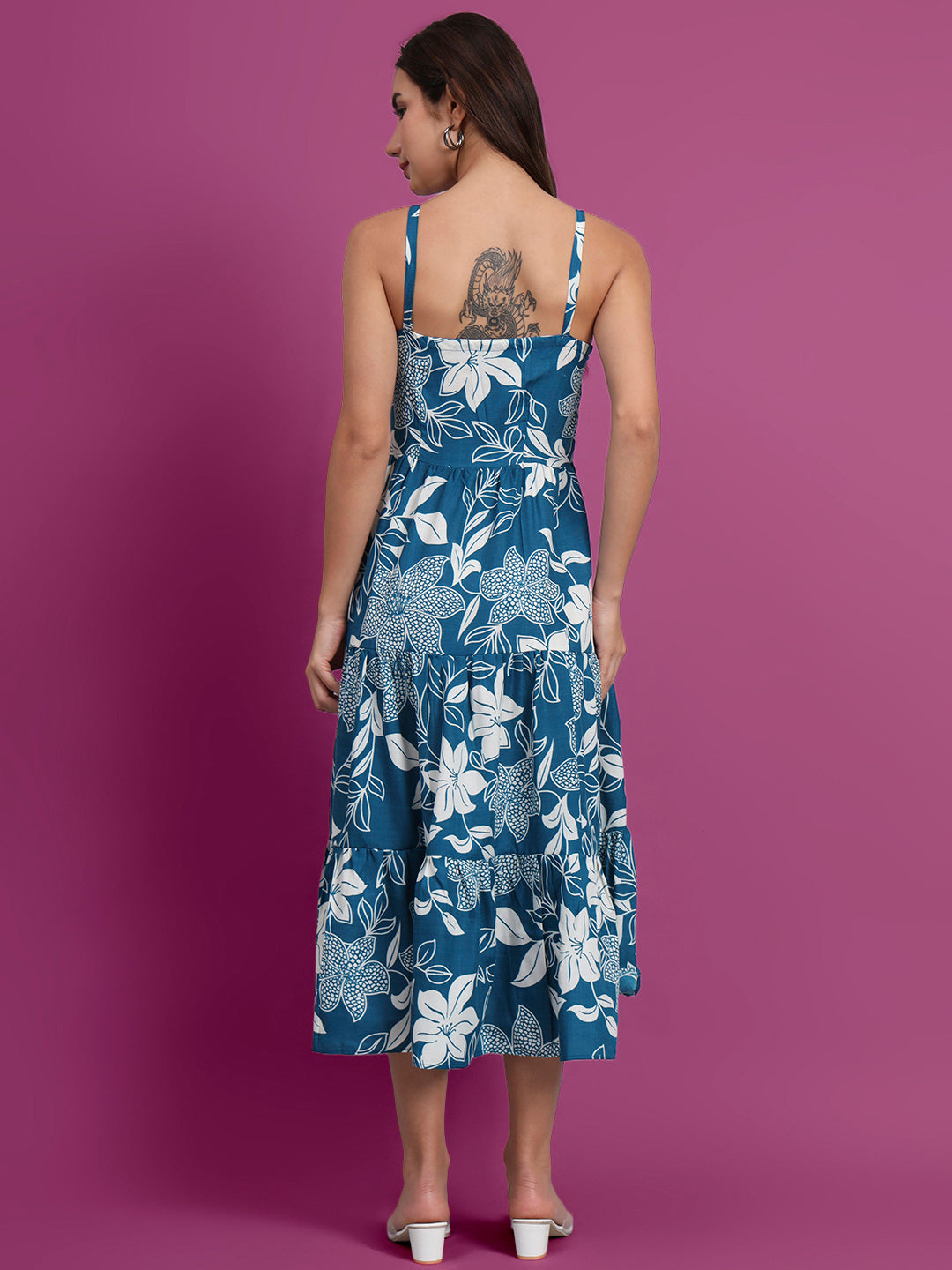 Shoulder Straps Floral Print Dress