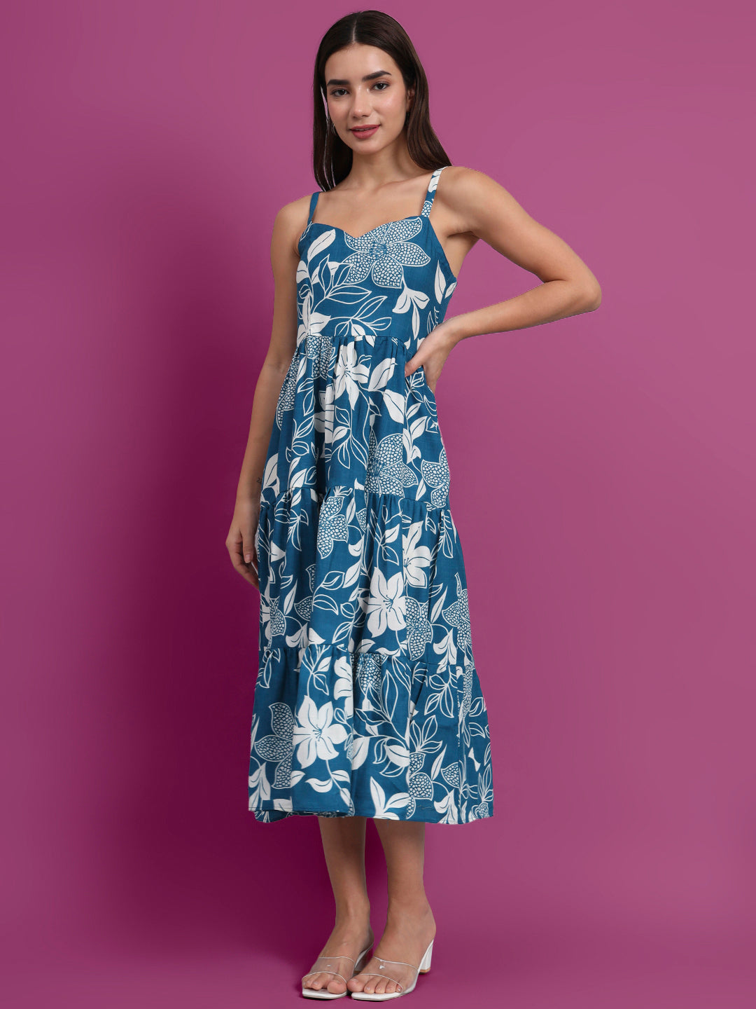 Shoulder Straps Floral Print Dress