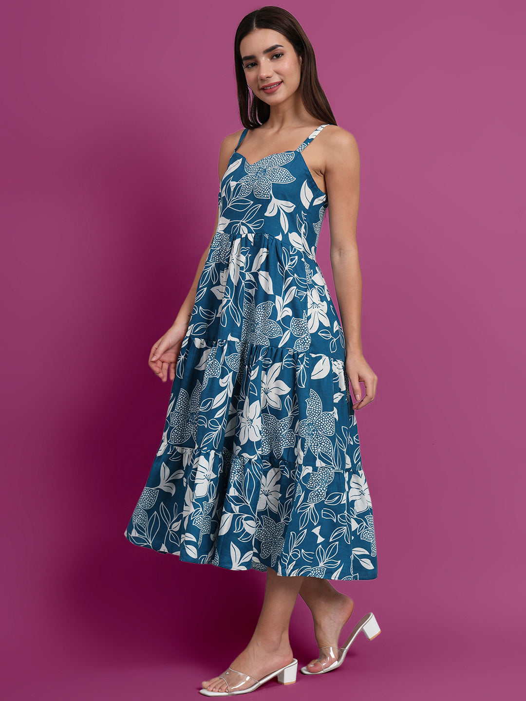 Shoulder Straps Floral Print Dress