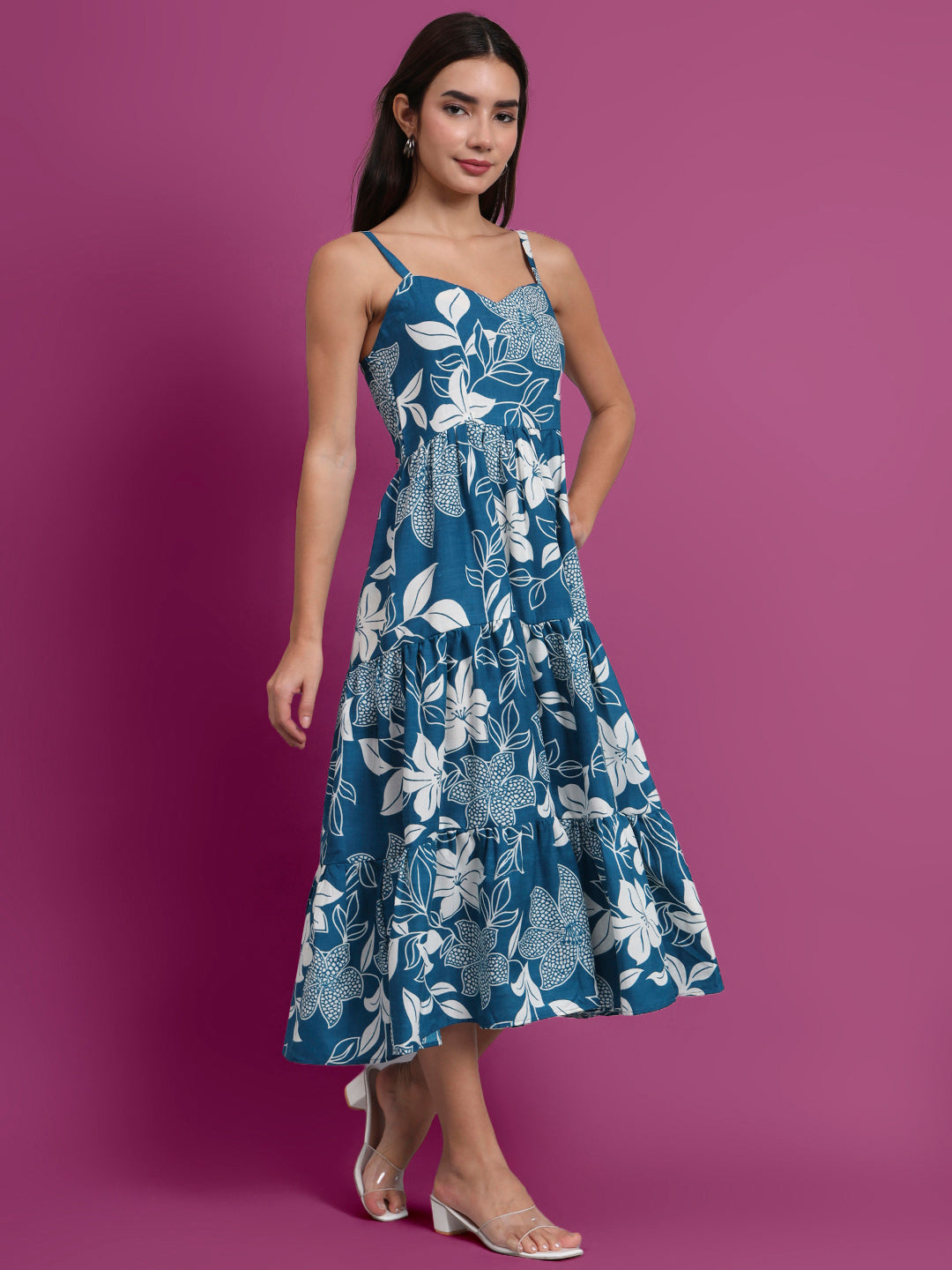 Shoulder Straps Floral Print Dress
