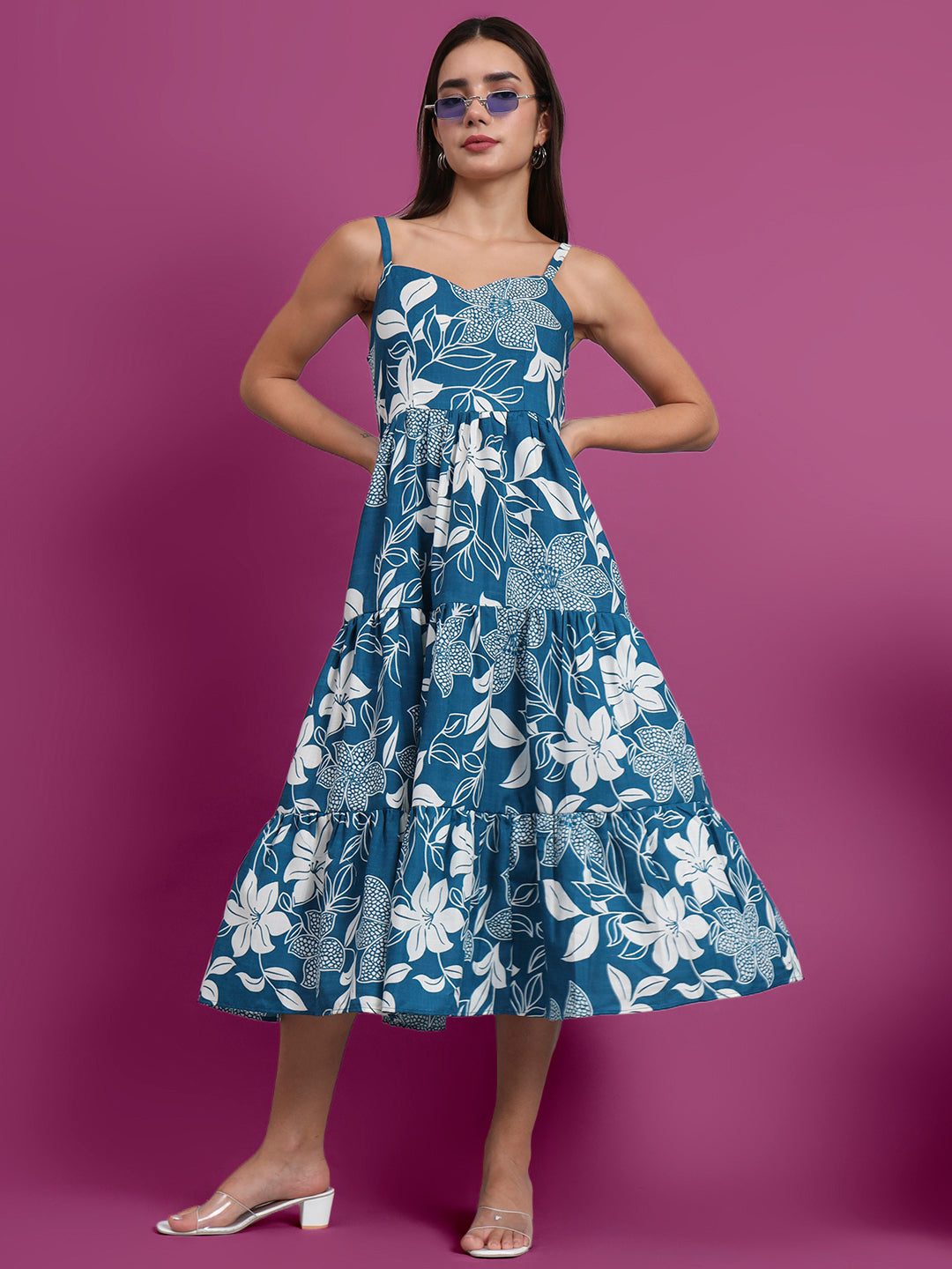 Shoulder Straps Floral Print Dress