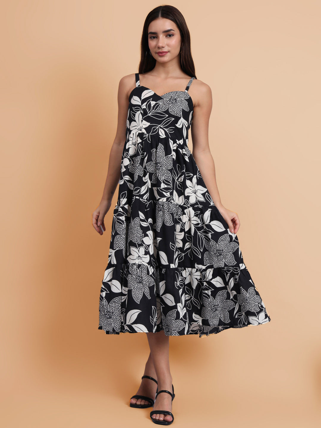 Shoulder Straps Floral Print Dress