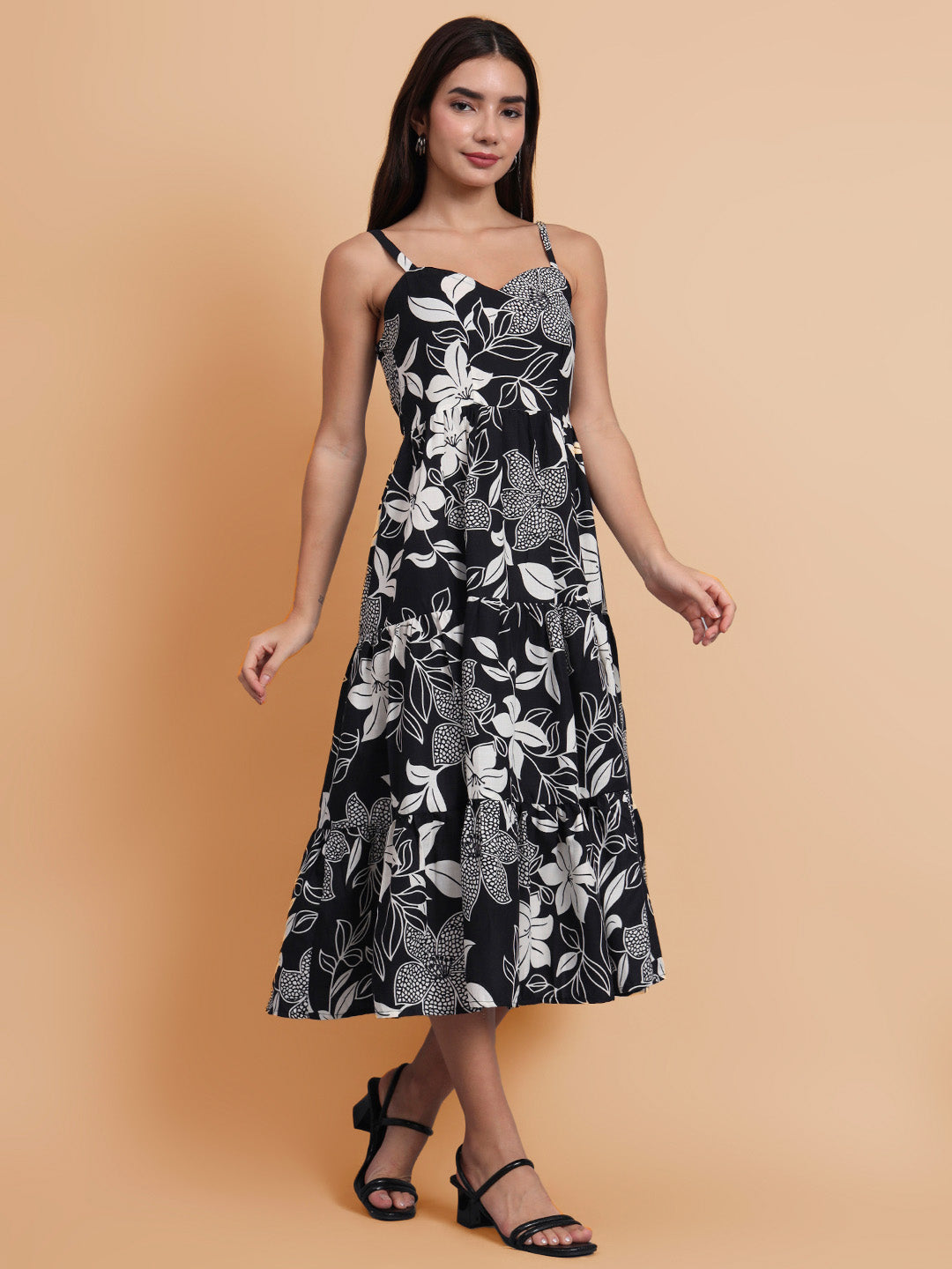 Shoulder Straps Floral Print Dress