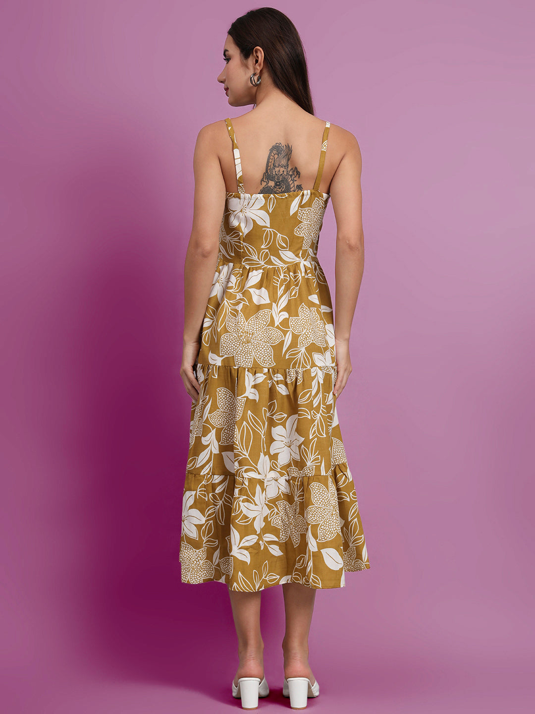 Shoulder Straps Floral Print Dress