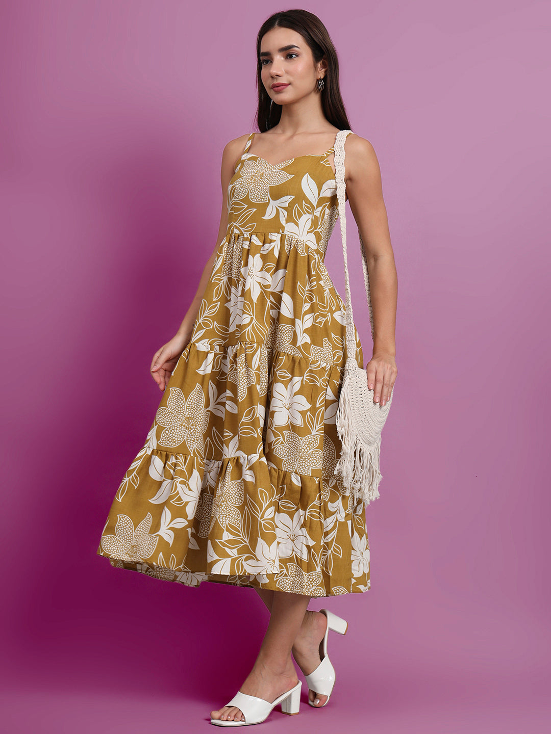 Shoulder Straps Floral Print Dress