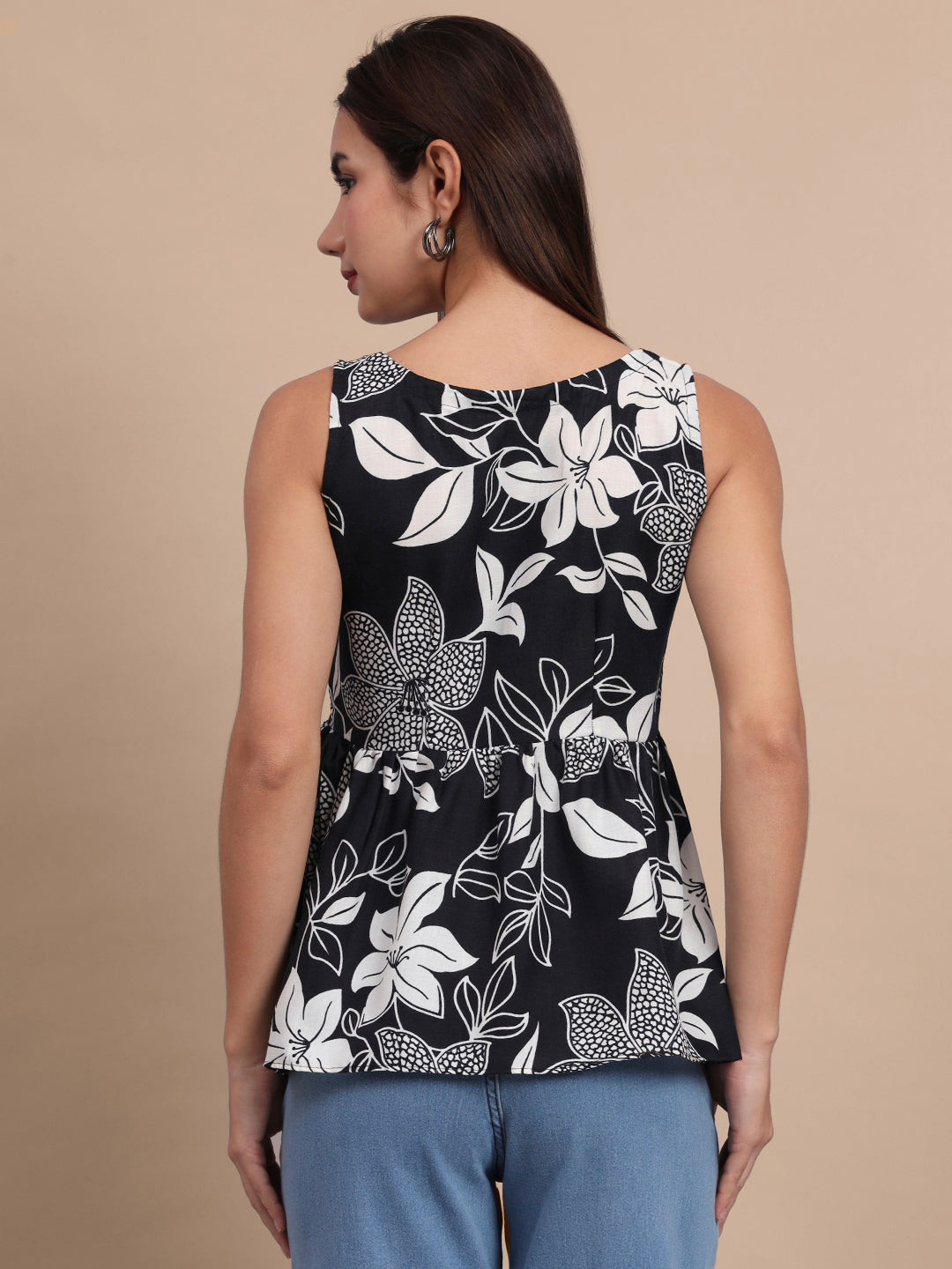 Floral Print Waist Top and Tunics
