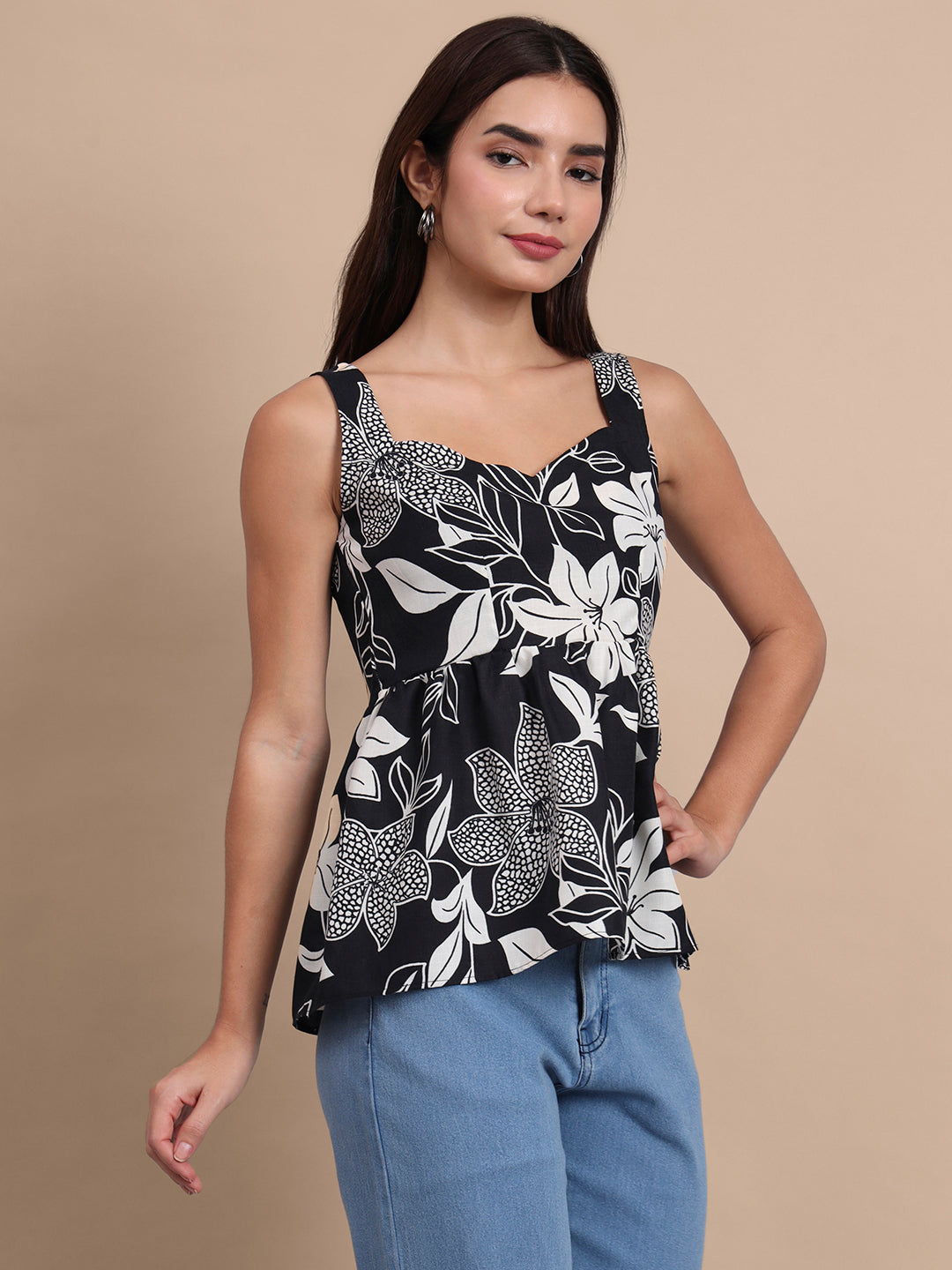 Floral Print Waist Top and Tunics
