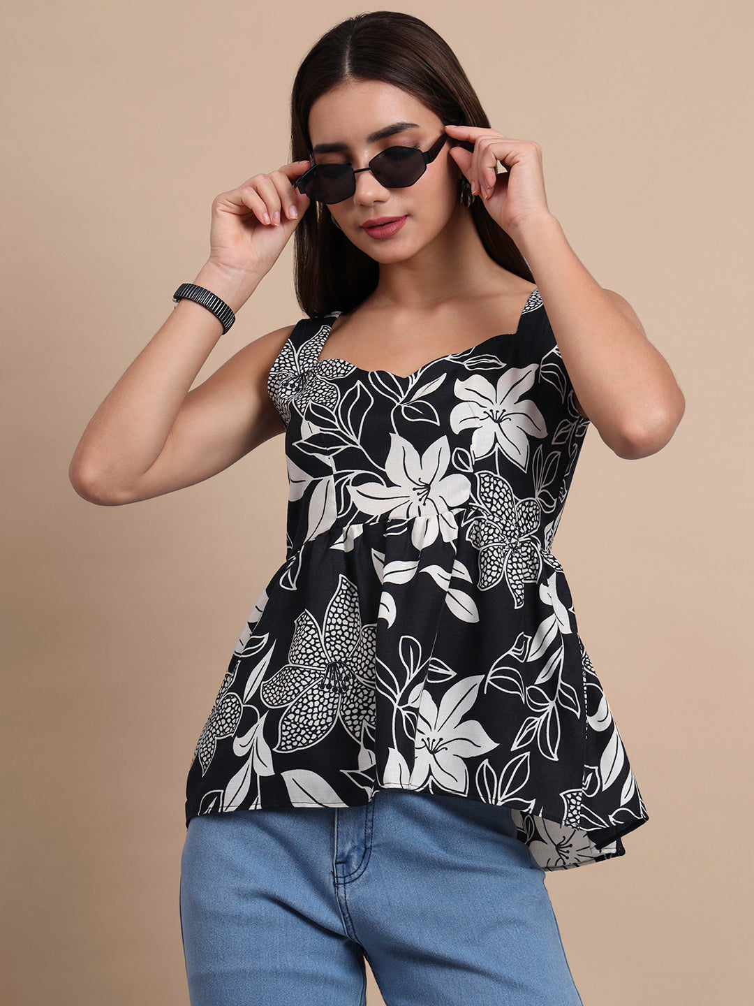 Floral Print Waist Top and Tunics
