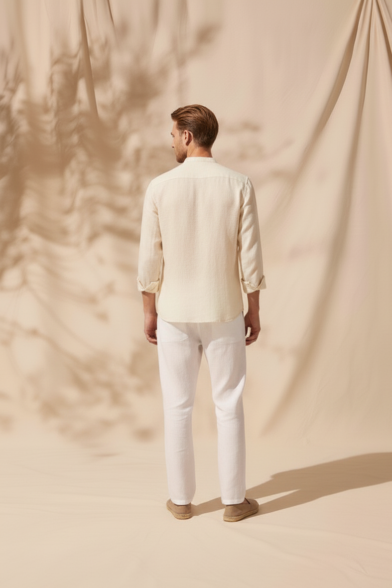 Regular Fit cream color Solid linen fabric Shirt