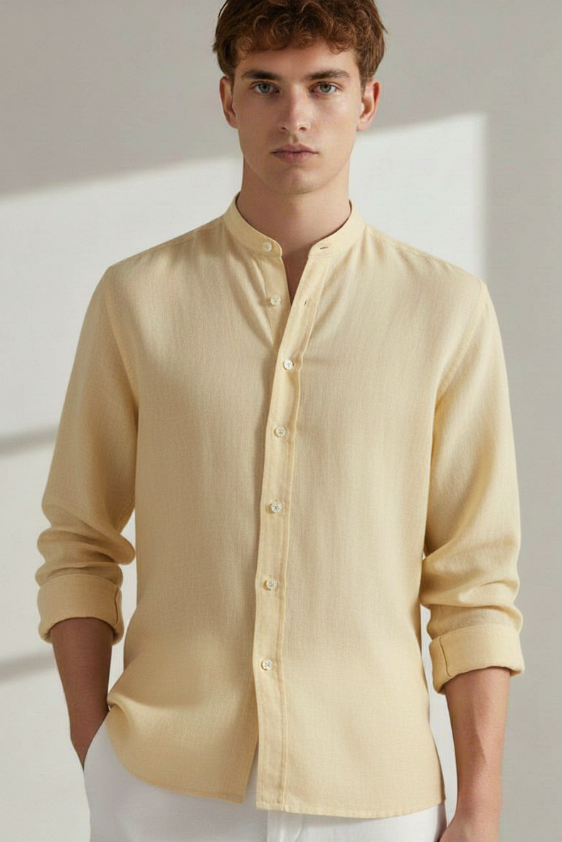 Regular Fit cream color Solid linen fabric Shirt