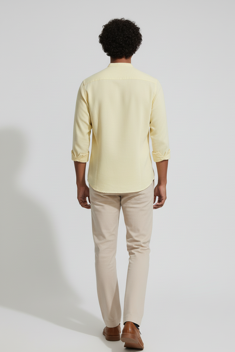 Regular Fit cream color Solid linen fabric Shirt