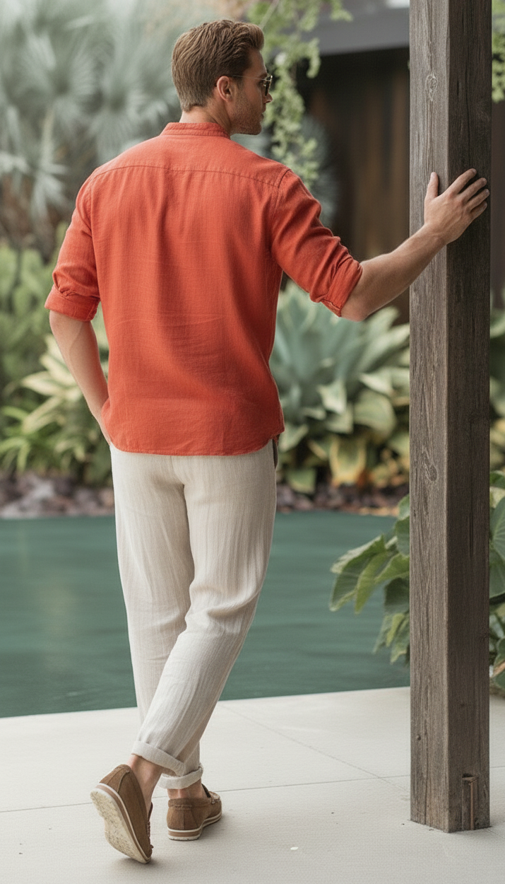 Regular Fit cream color Solid linen fabric Shirt