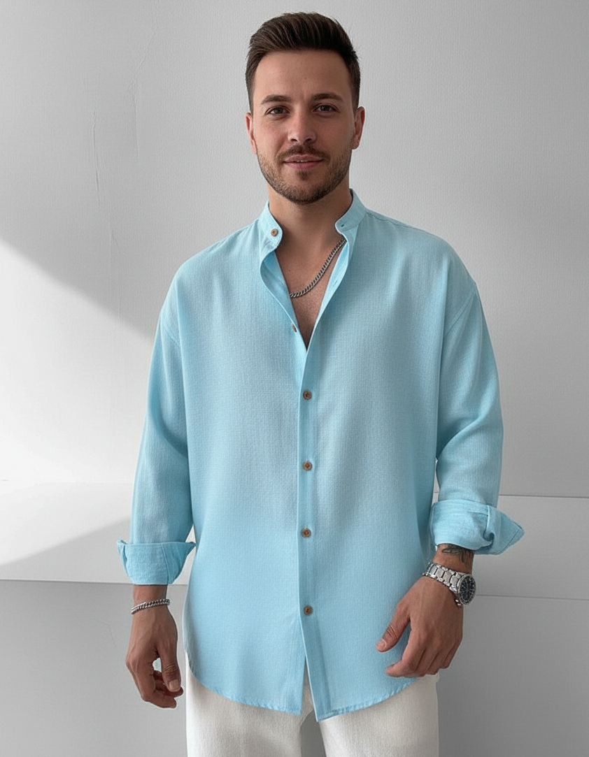 Regular Fit cream color Solid linen fabric Shirt