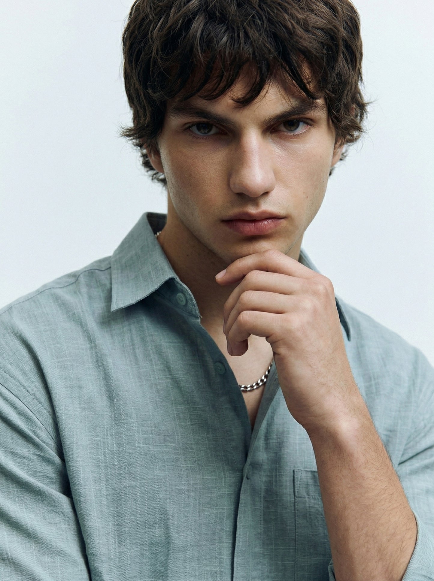 Men’s Sage Green Linen Button-Down Shirt