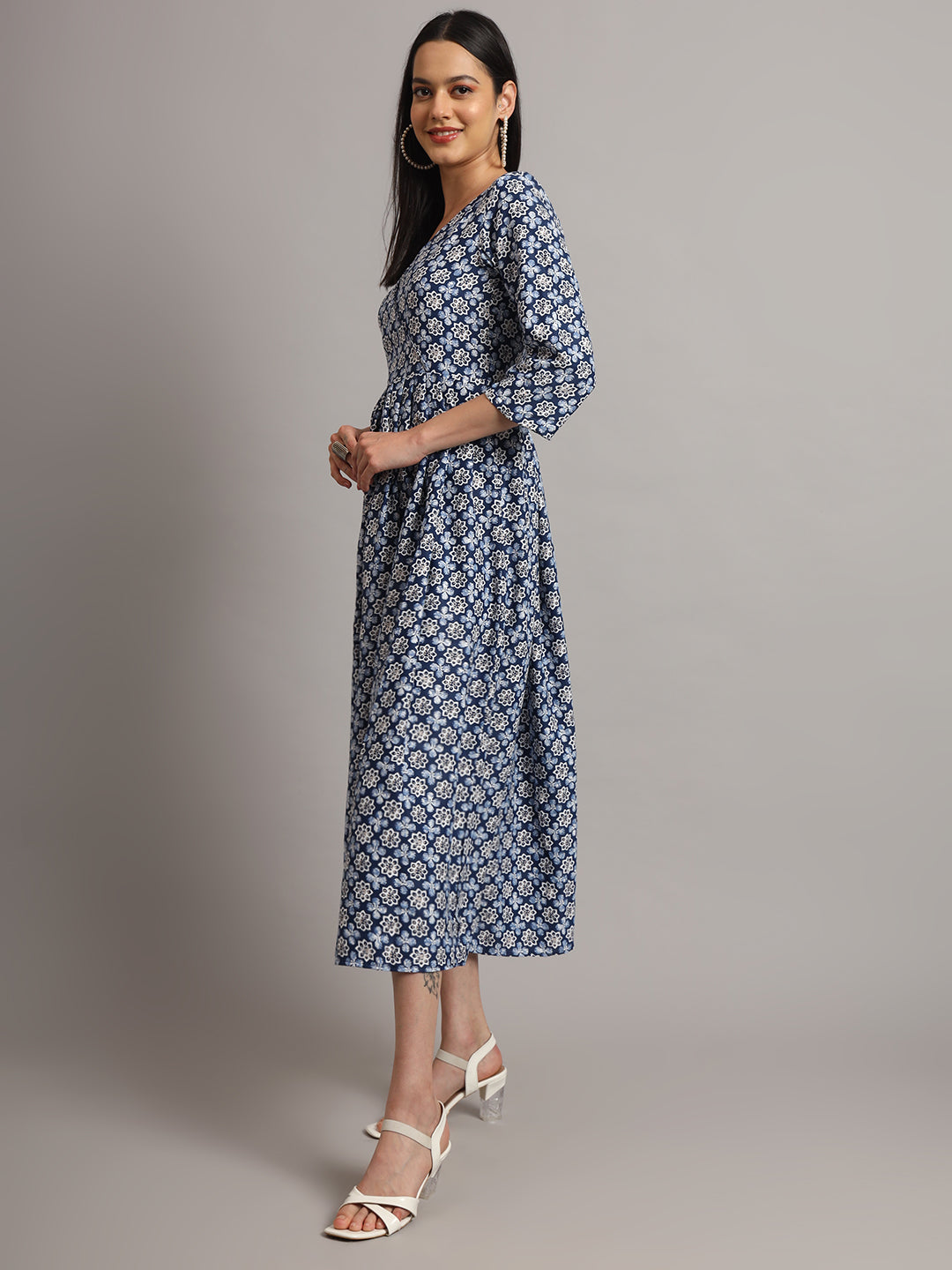 V-neck Calf Length Kurta