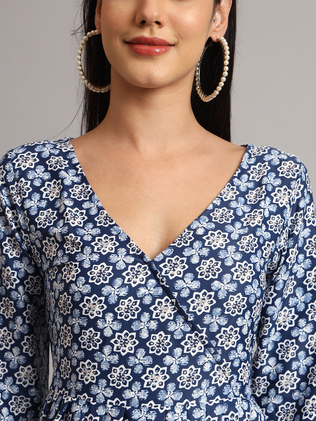V-neck Calf Length Kurta