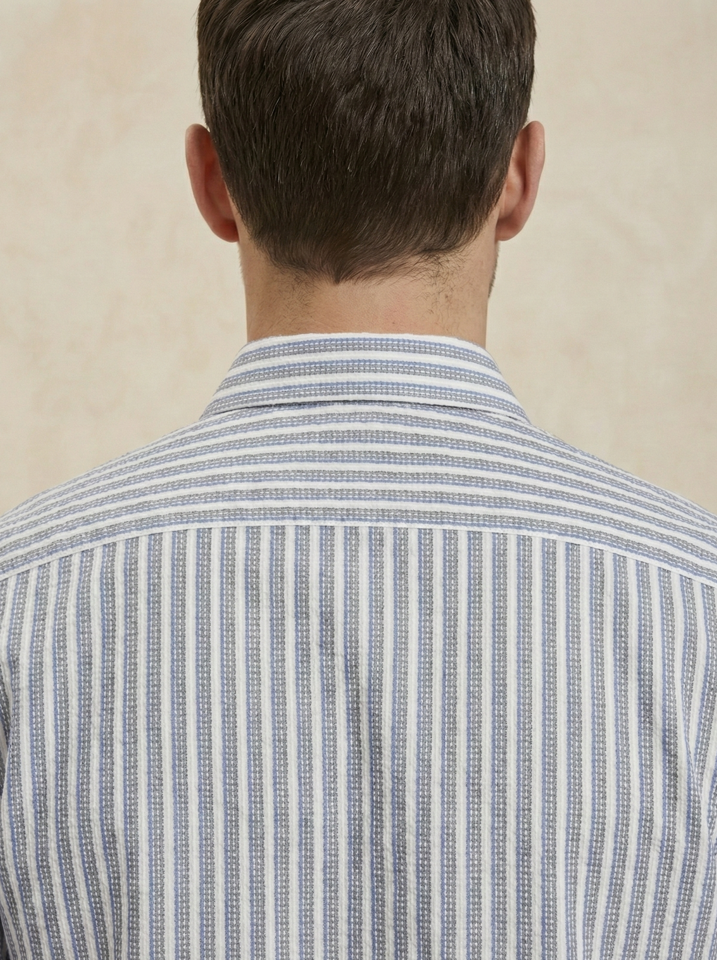 Sky Blue and White Color Stripes Knitted Fabric Shirt