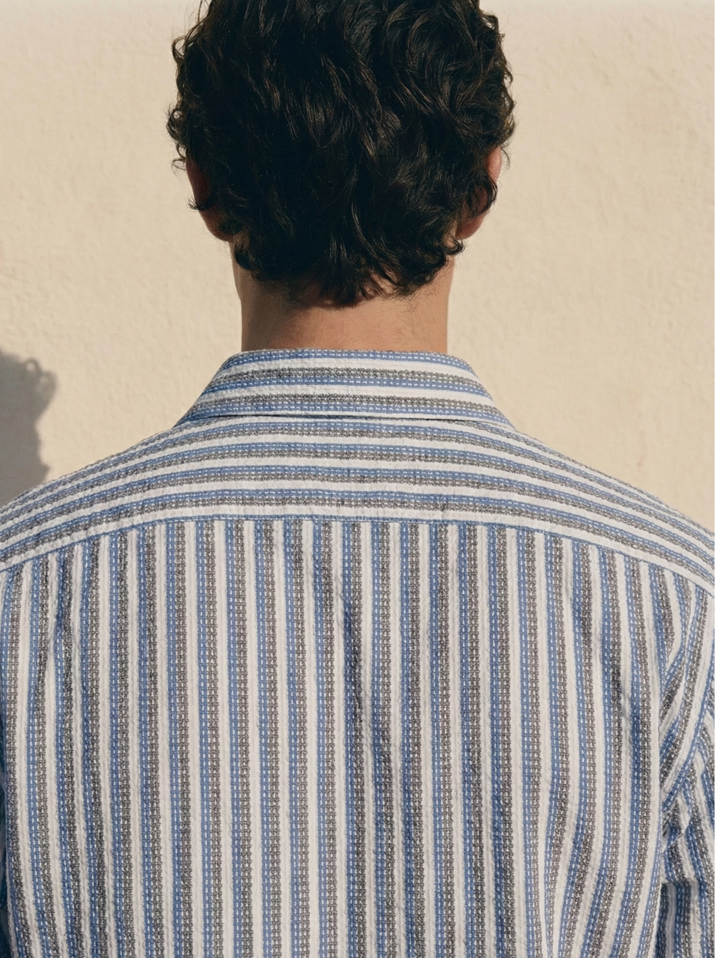 Sky Blue and White Color Stripes Knitted Fabric Shirt