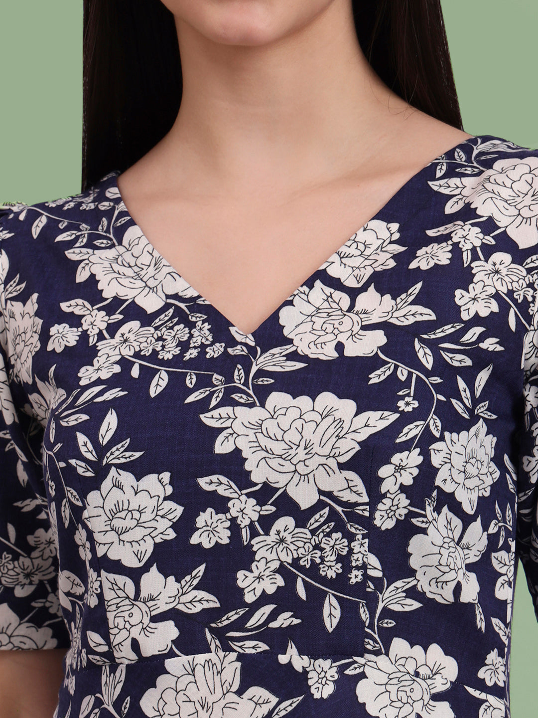 Puff Sleeves Cotton Knee Length Dress