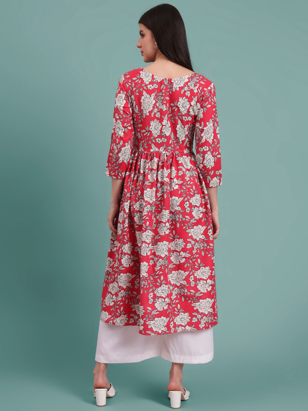 Floral Printed Tie-Up Neck A Line Pure Cotton Kurta With Palazo